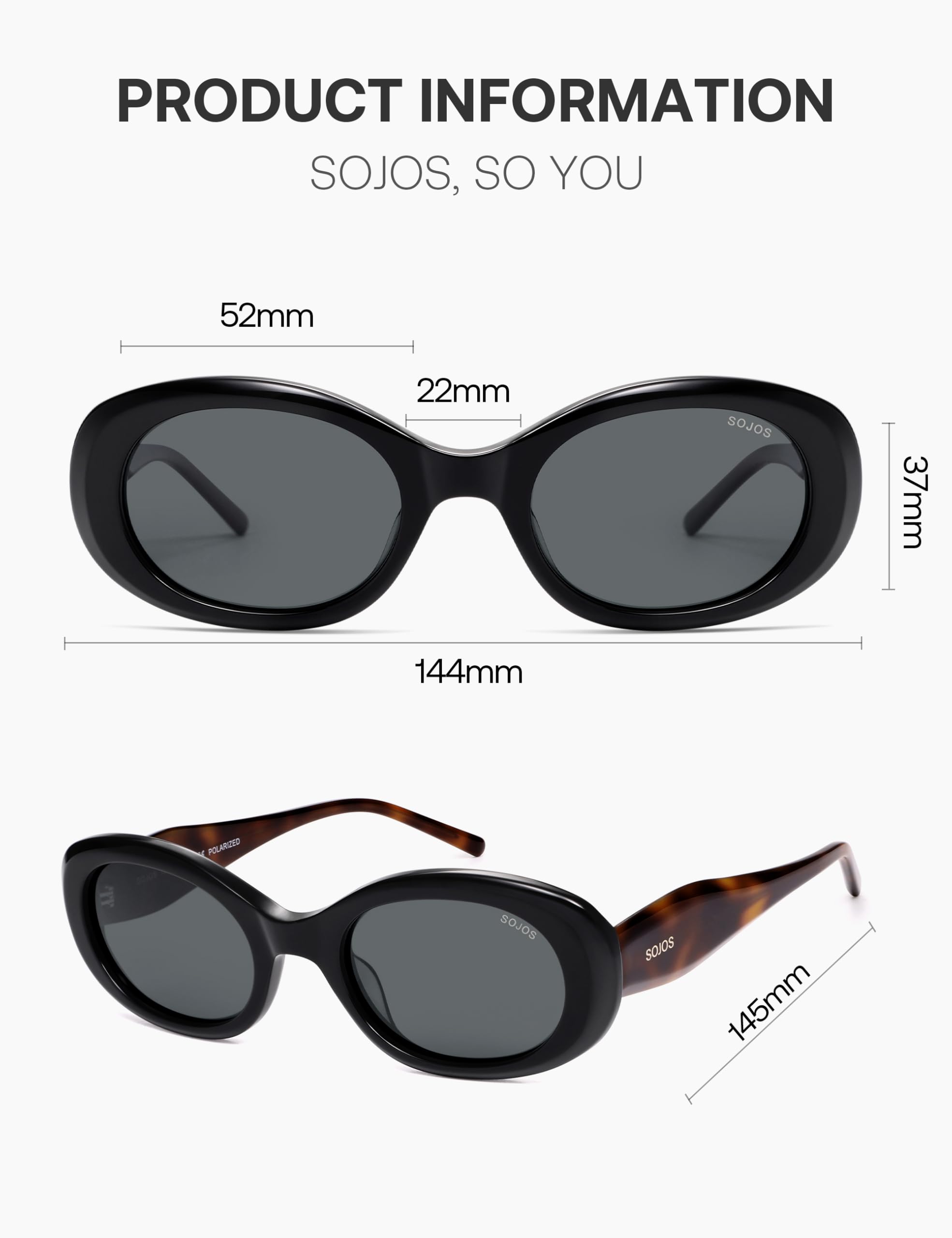 SOJOS Acetate Oval Polarized Sunglasses for Women Retro 90s UV400 Protection Sun Glasses SJ3126 - Image 4