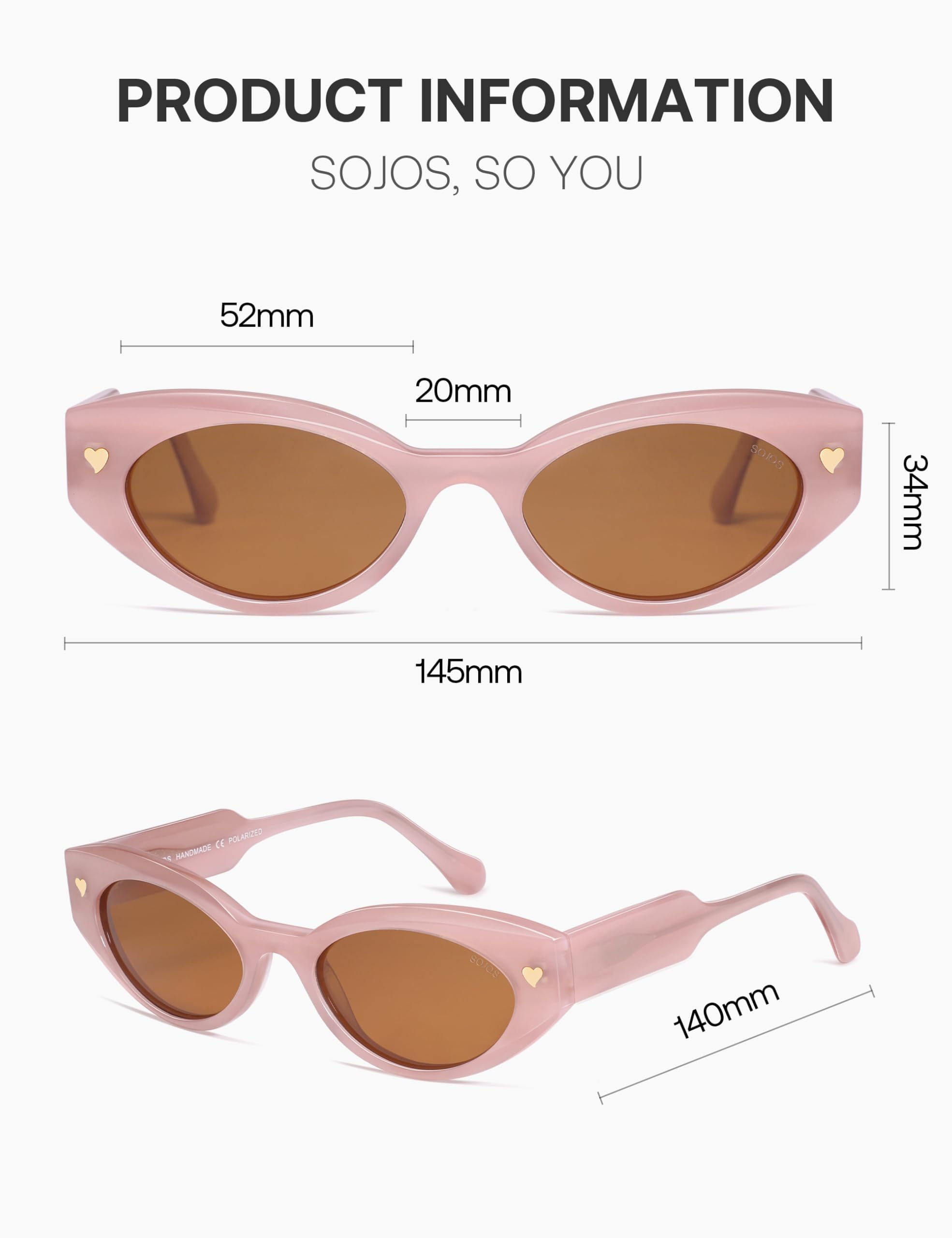 SOJOS Acetate Polarized Cat Eye Sunglasses for Women Lightweight Retro Vintage Sun Glasses UV400 Protection Chic, Enchanted - Image 5