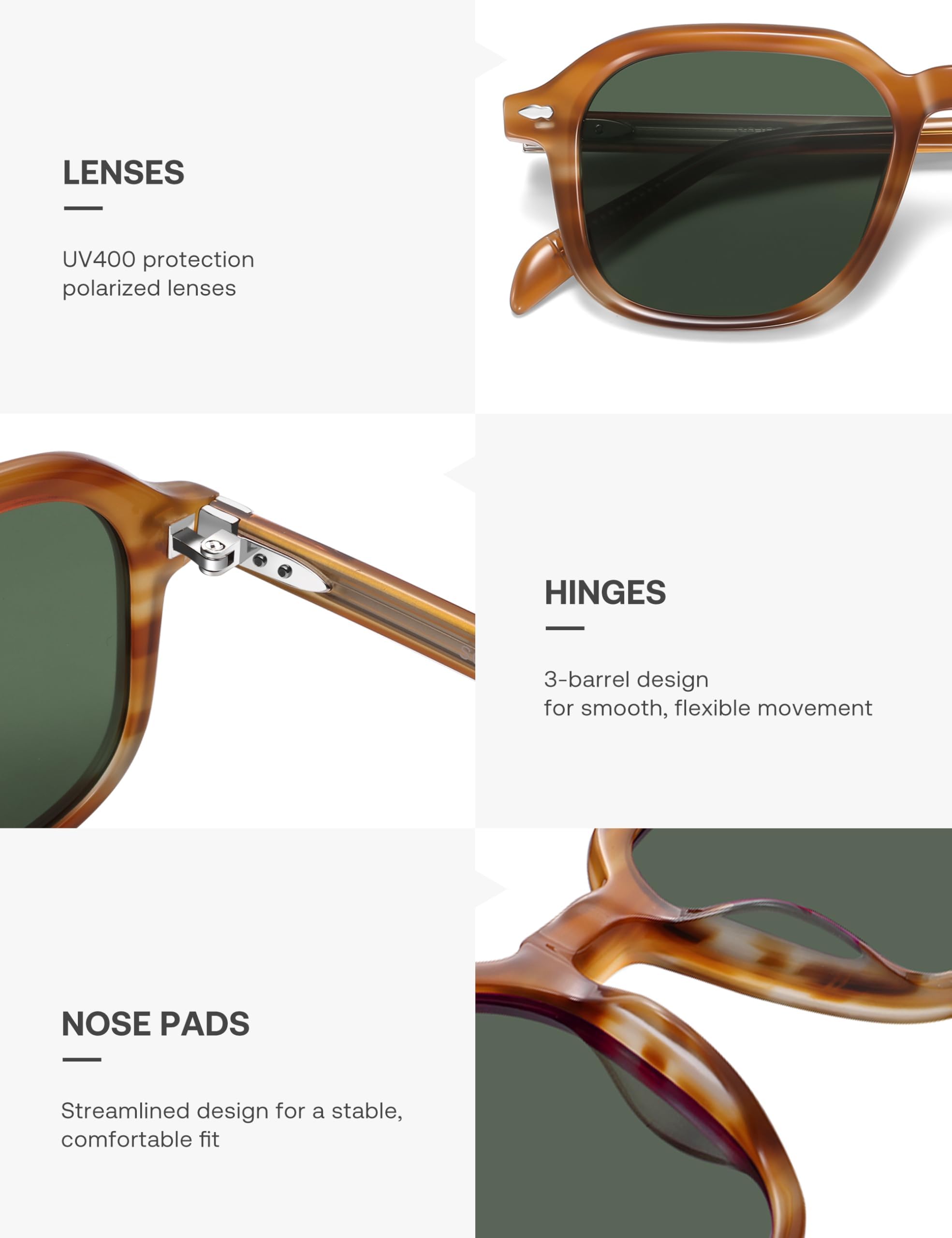 SOJOS Acetate Square Polarized Sunglasses Women Men Retro Handmade Rectangular Lightweight Sun glasses SJ3121 - Image 3