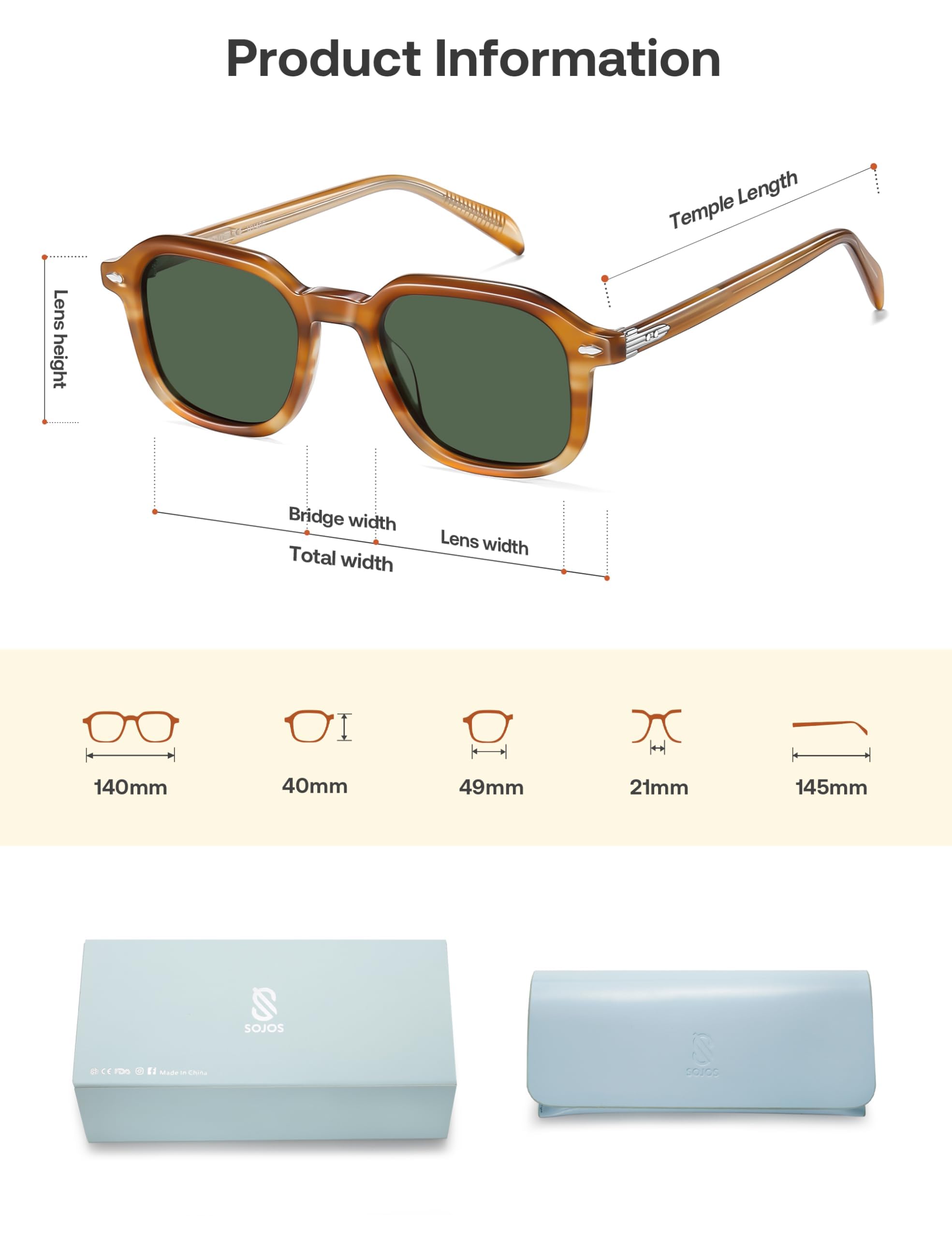 SOJOS Acetate Square Polarized Sunglasses Women Men Retro Handmade Rectangular Lightweight Sun glasses SJ3121 - Image 4