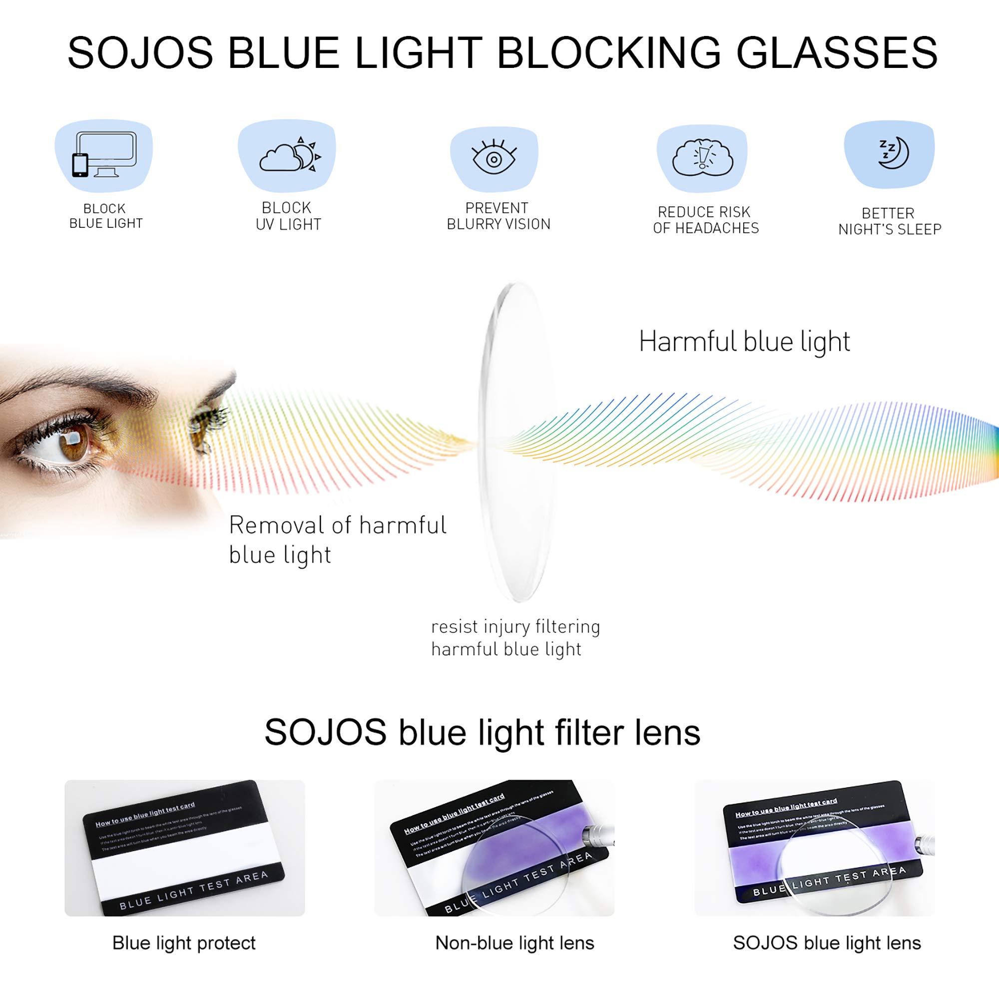 SOJOS Oversized Square Anti Blue Light Blocking Glasses for Women Thick Computer Eyeglasses Double Metal Studs SJ5053B - Image 5