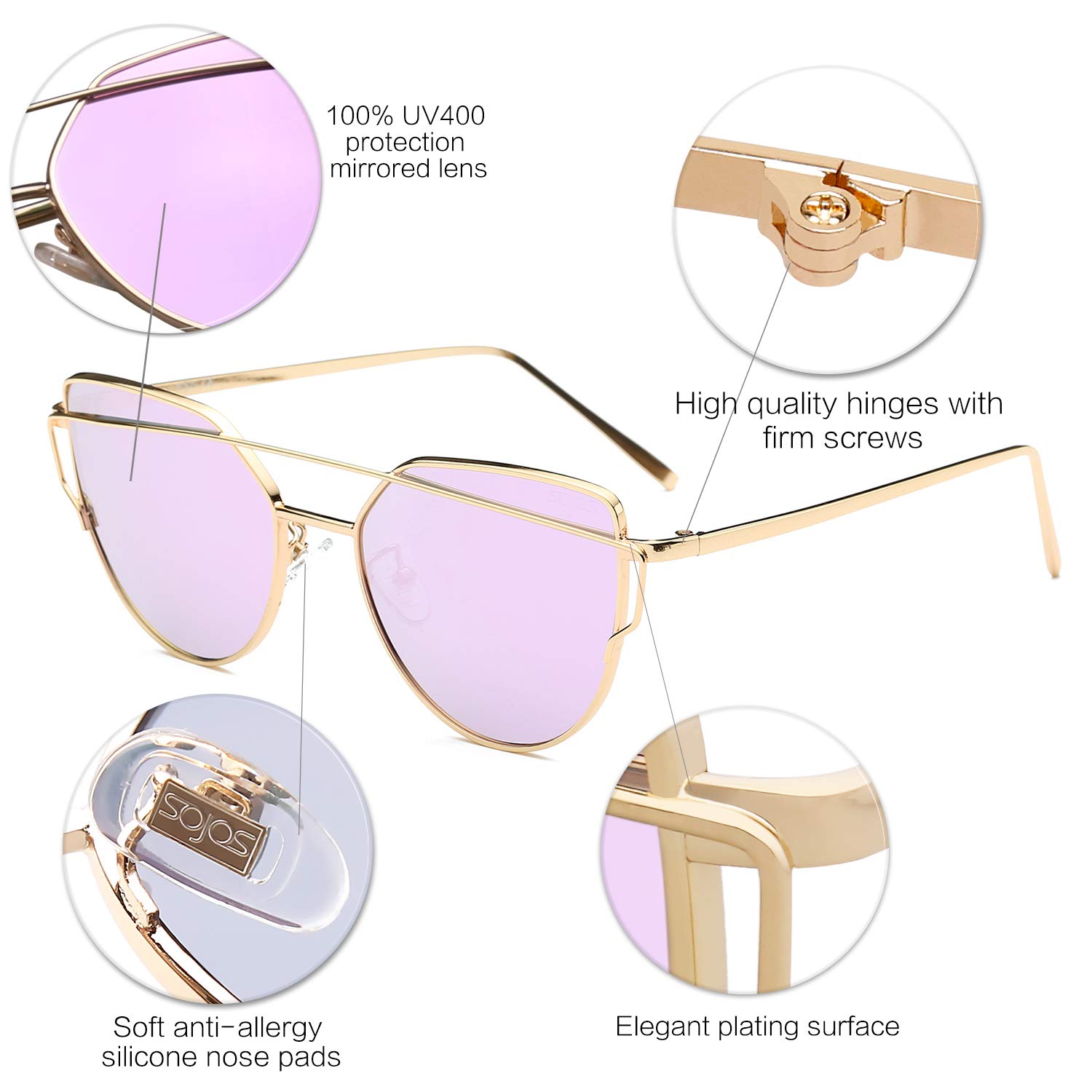 SOJOS Cat Eye Sunglasses for Women Fashion Designer Style Mirrored Lenses SJ1001 - Image 4