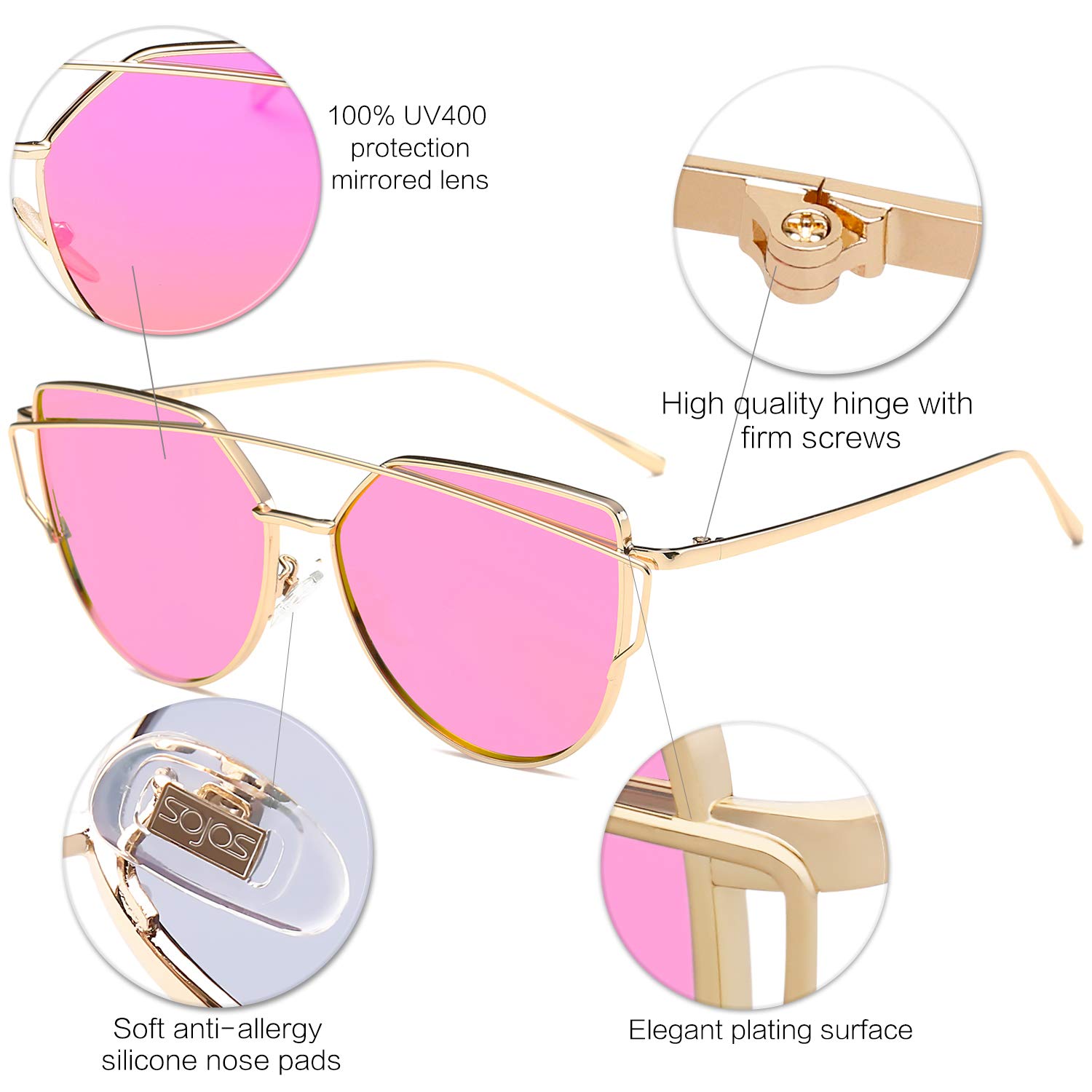 SOJOS Cat Eye Sunglasses for Women Fashion Designer Style Mirrored Lenses SJ1001 - Image 4
