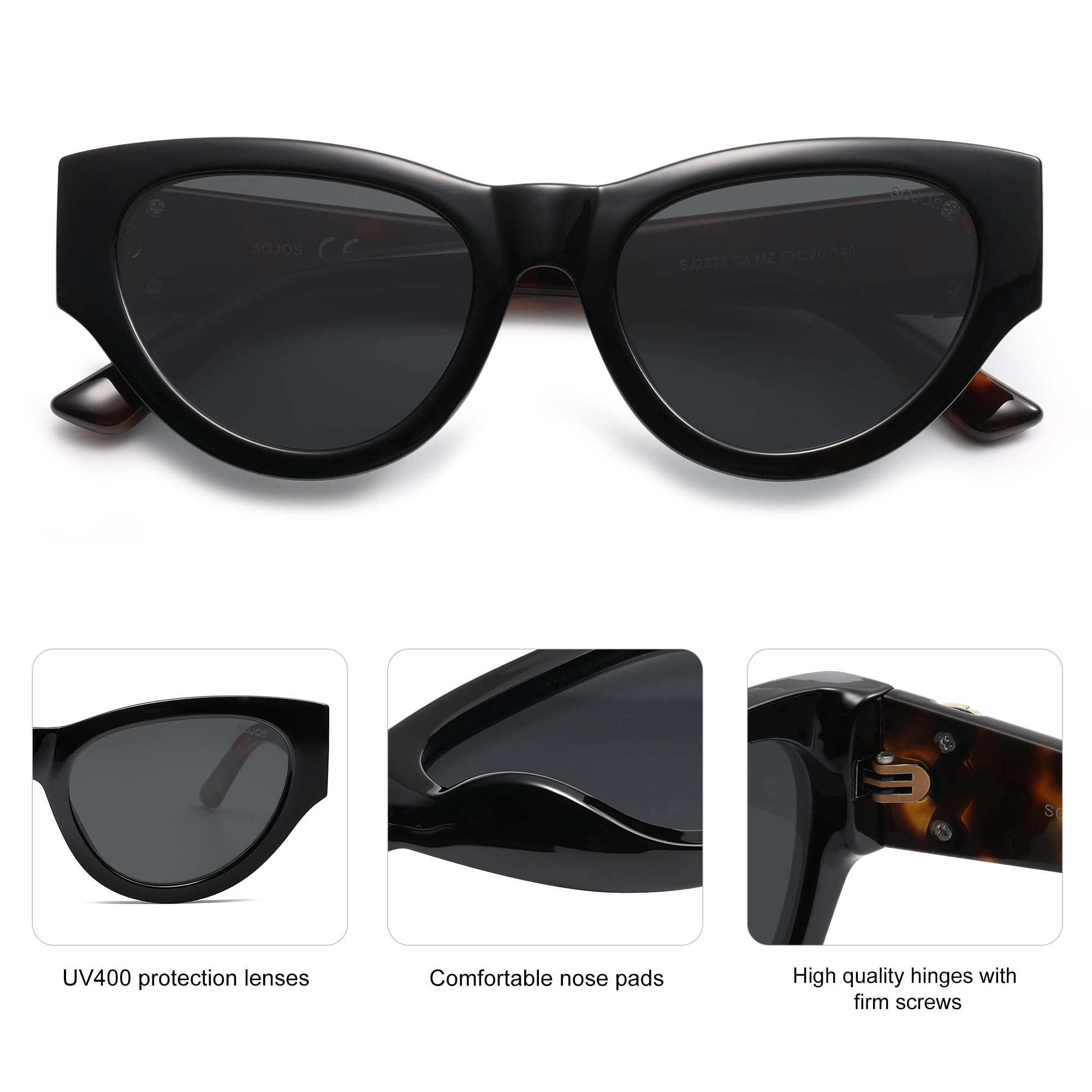 SOJOS Cat Eye Sunglasses for Women & Men 90s Retro Aesthetic Trendy Cateye Designer Sunnies SJ2332 - Image 4