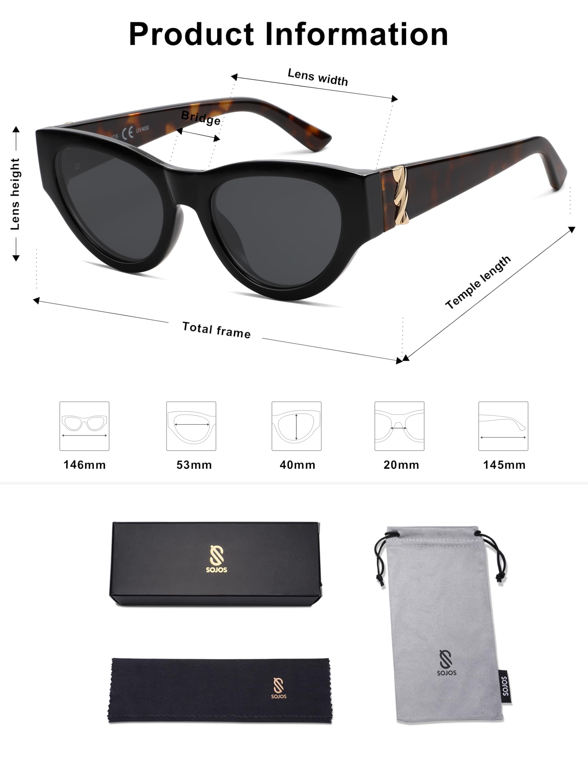 SOJOS Cat Eye Sunglasses for Women & Men 90s Retro Aesthetic Trendy Cateye Designer Sunnies SJ2332 - Image 6