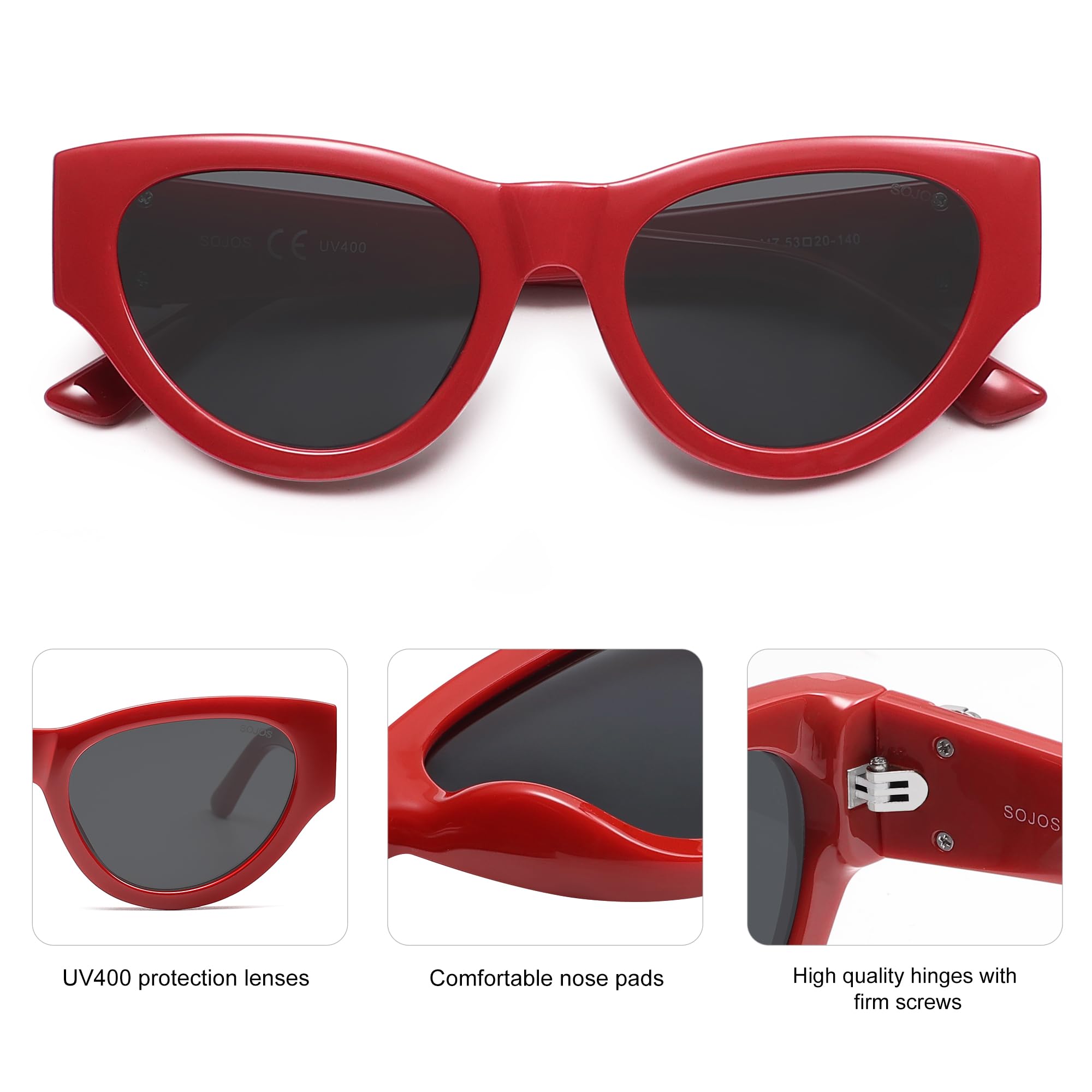 SOJOS Cat Eye Sunglasses for Women & Men 90s Retro Aesthetic Trendy Cateye Designer Sunnies SJ2332 - Image 4