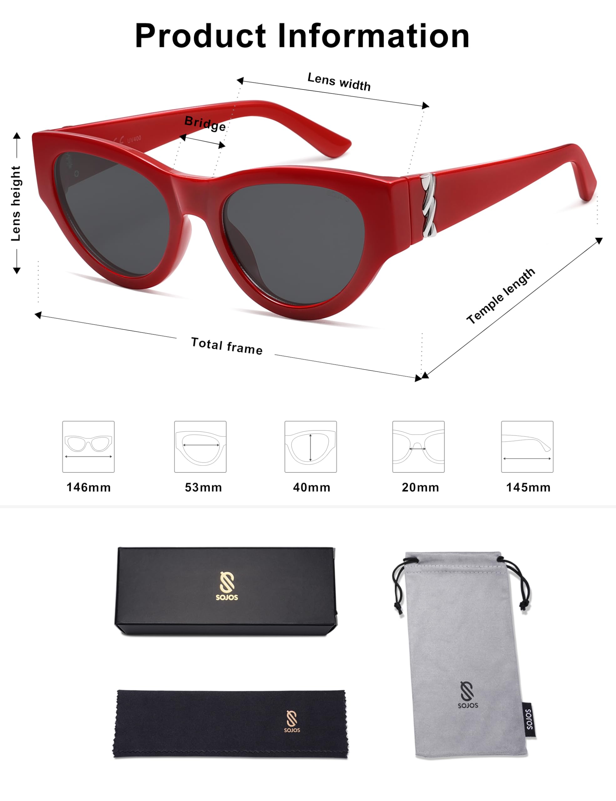 SOJOS Cat Eye Sunglasses for Women & Men 90s Retro Aesthetic Trendy Cateye Designer Sunnies SJ2332 - Image 6