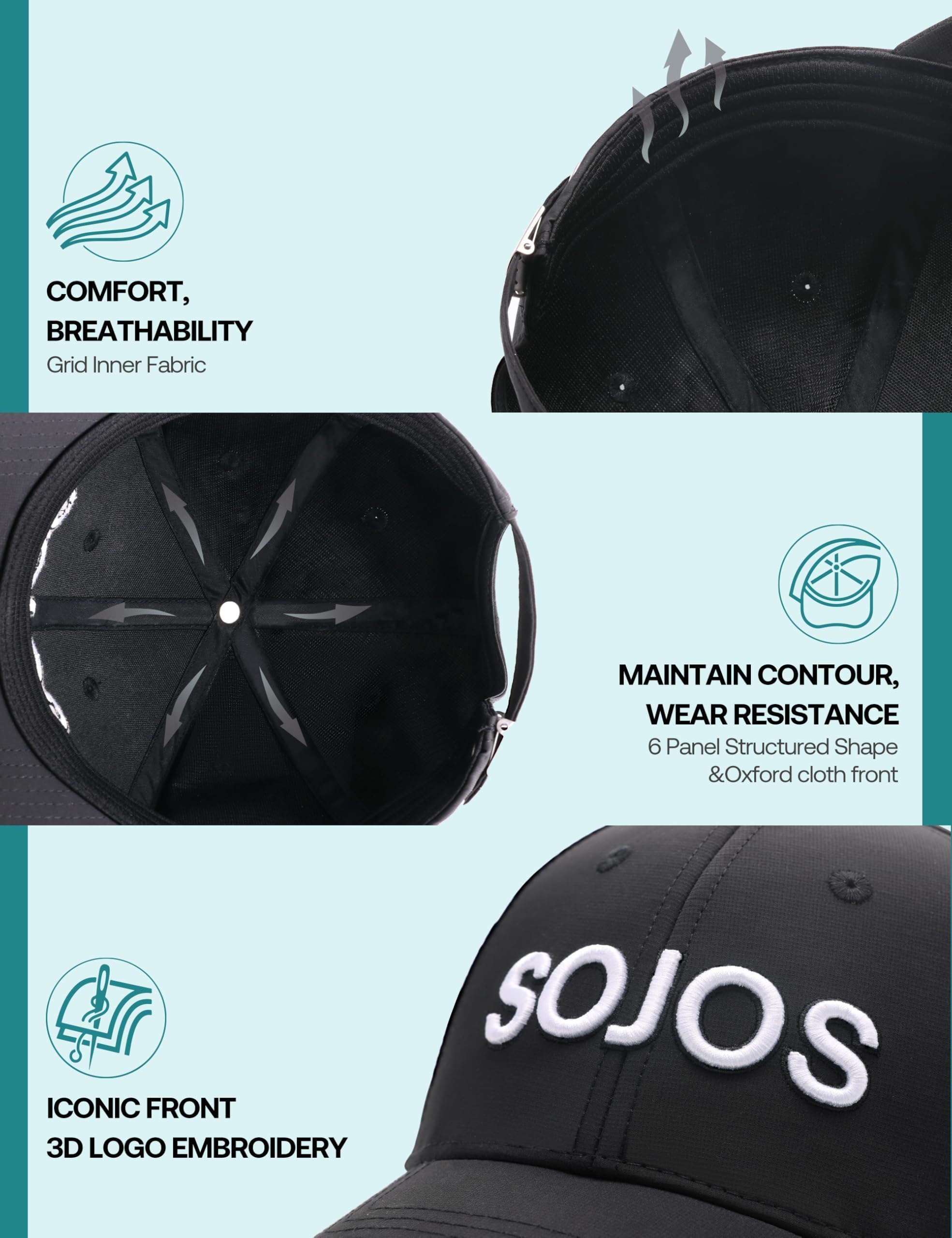 SOJOS Classic Baseball Cap Unisex Adjustable Lightweight Breathable Structured 3D Embroidery Hat One Size Fits Most - Image 5
