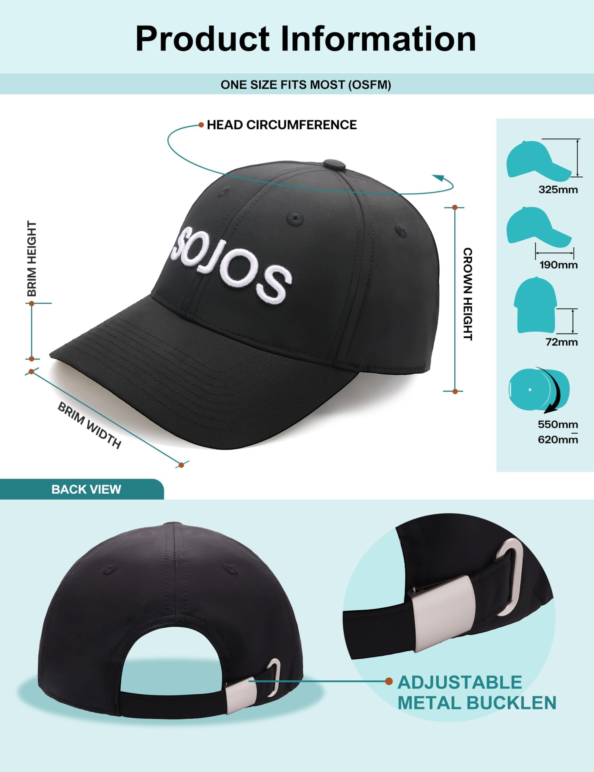 SOJOS Classic Baseball Cap Unisex Adjustable Lightweight Breathable Structured 3D Embroidery Hat One Size Fits Most - Image 6
