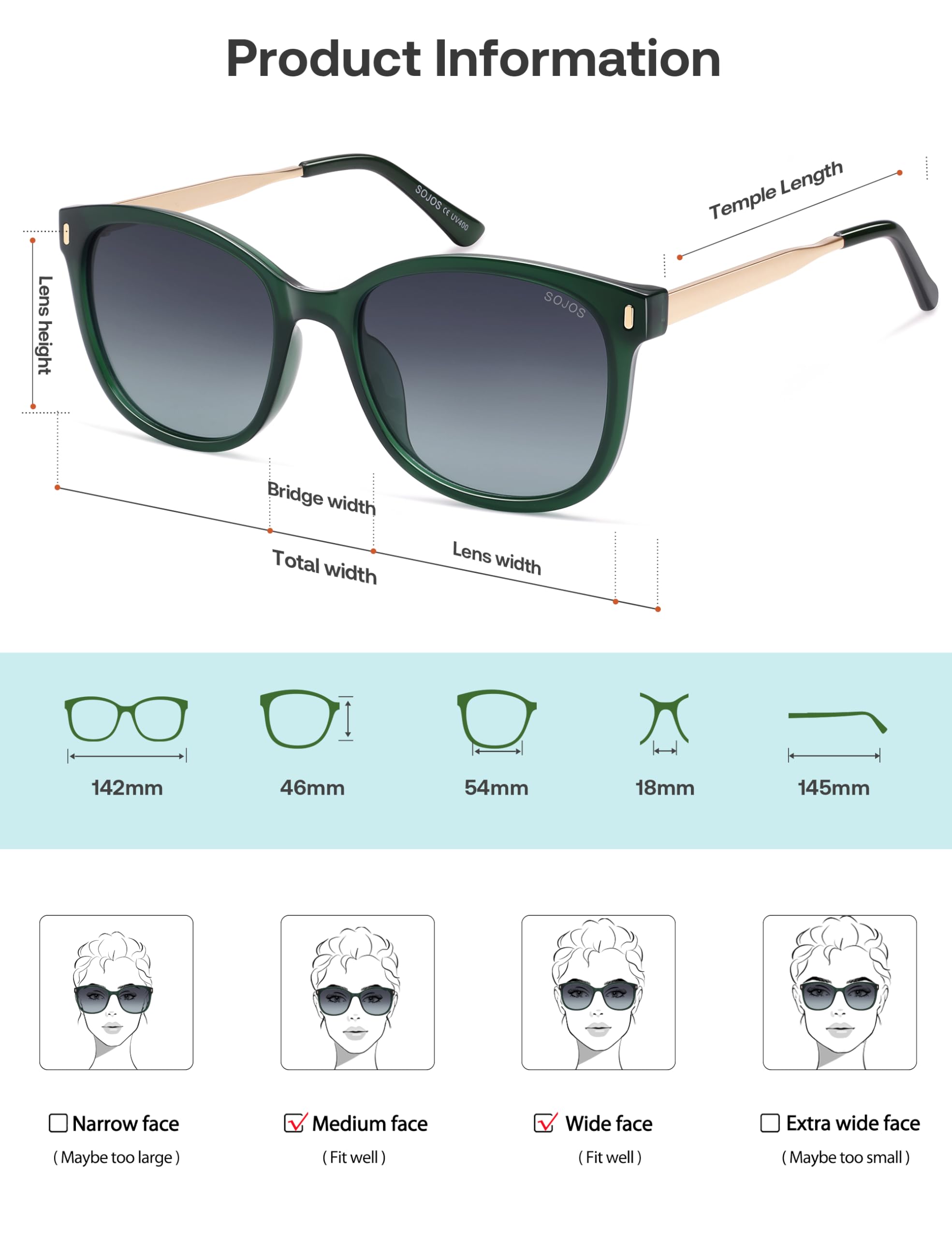 SOJOS Classic Square Polarized Sunglasses for Women Oversized Trendy Retro UV Protection Shade SJ2640 - Image 6
