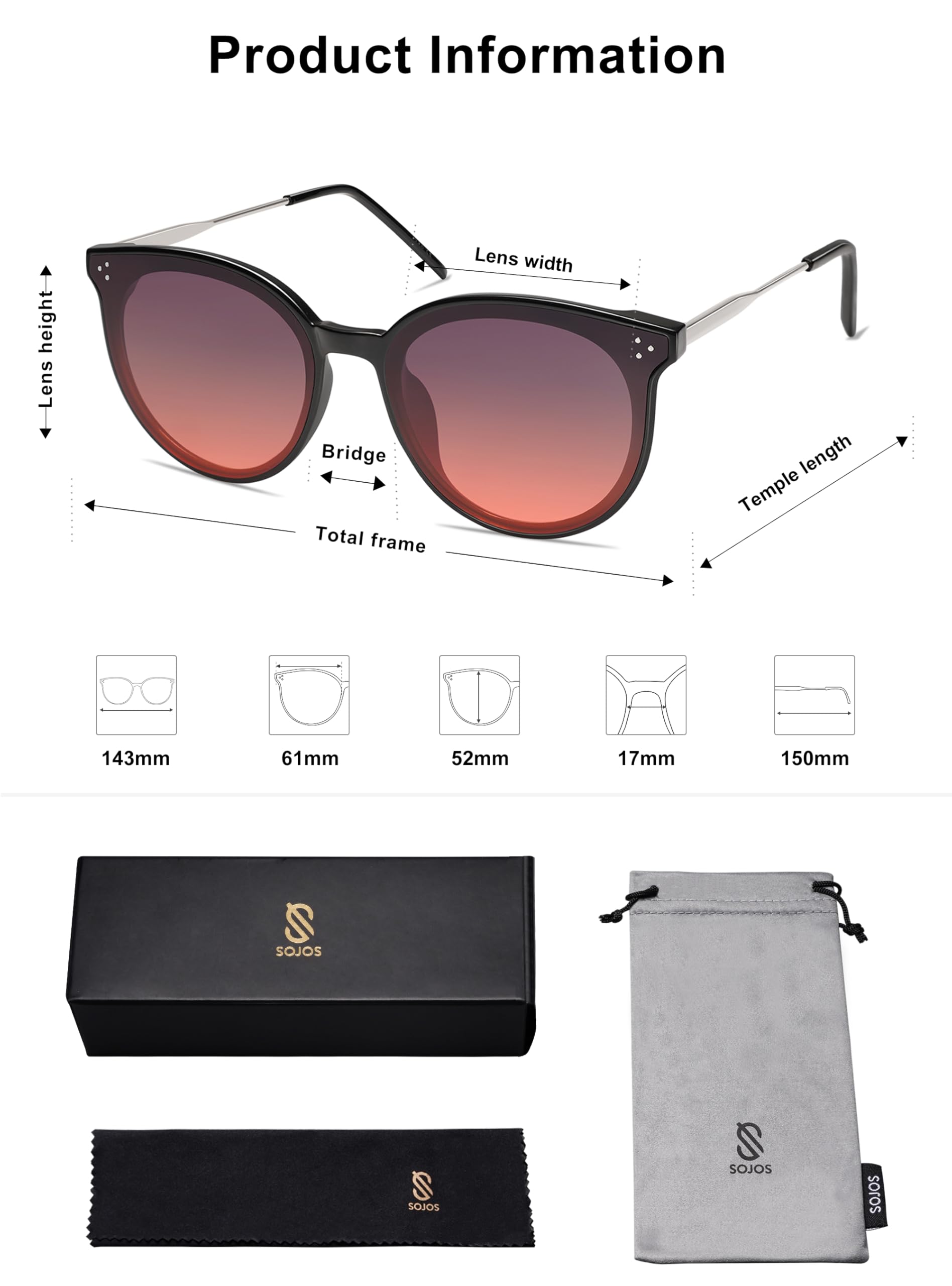 SOJOS Classic Trendy Round Sunglasses Womens Mens Oversized Large Shades UV400 Vacation Sunnies SJ2068 - Image 5