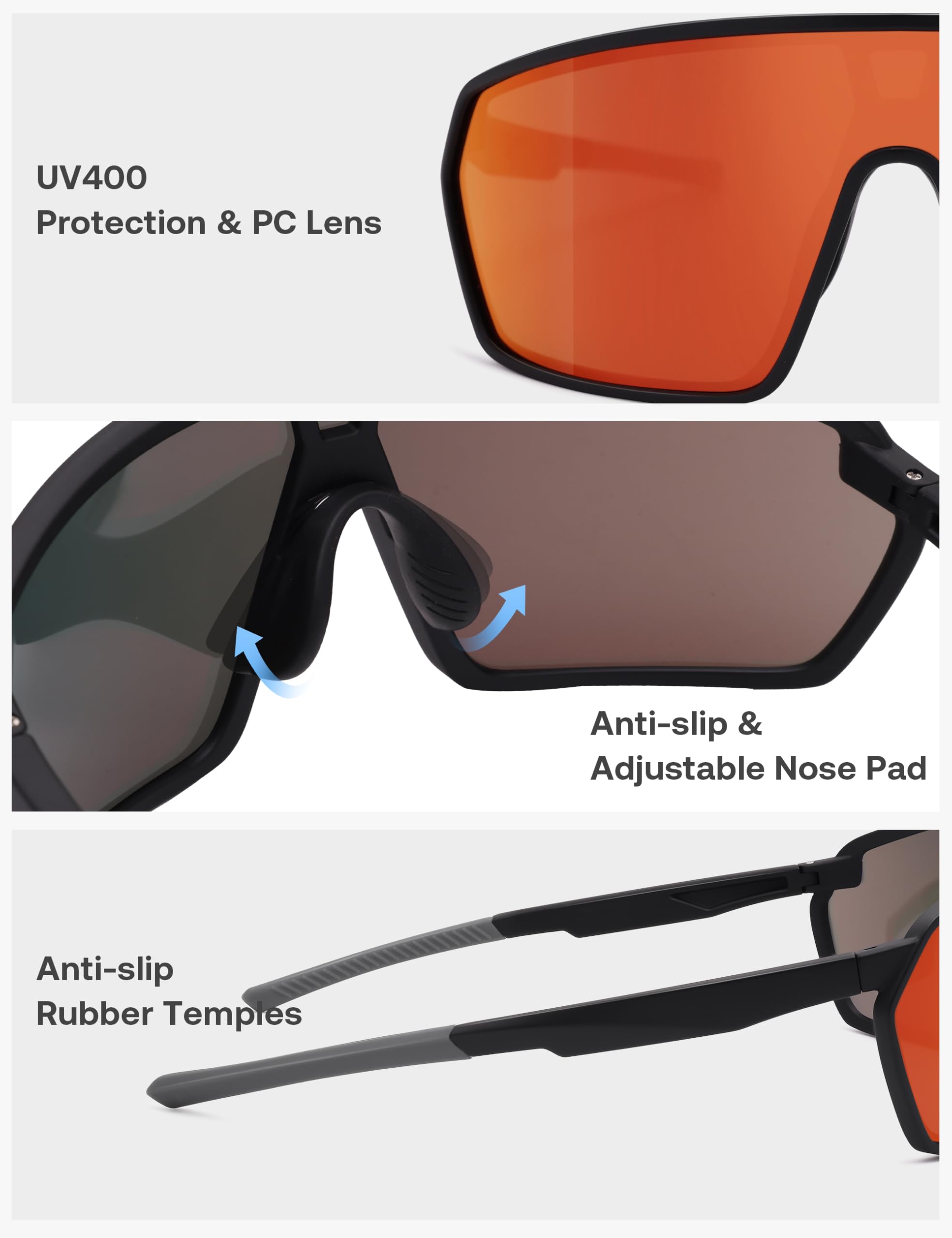 SOJOS Cycling Sport Glasses for Women Man, UV400 Protection Wrap Around Lightweight TR90 Frame Sunglasses, SJ2353 - Image 4