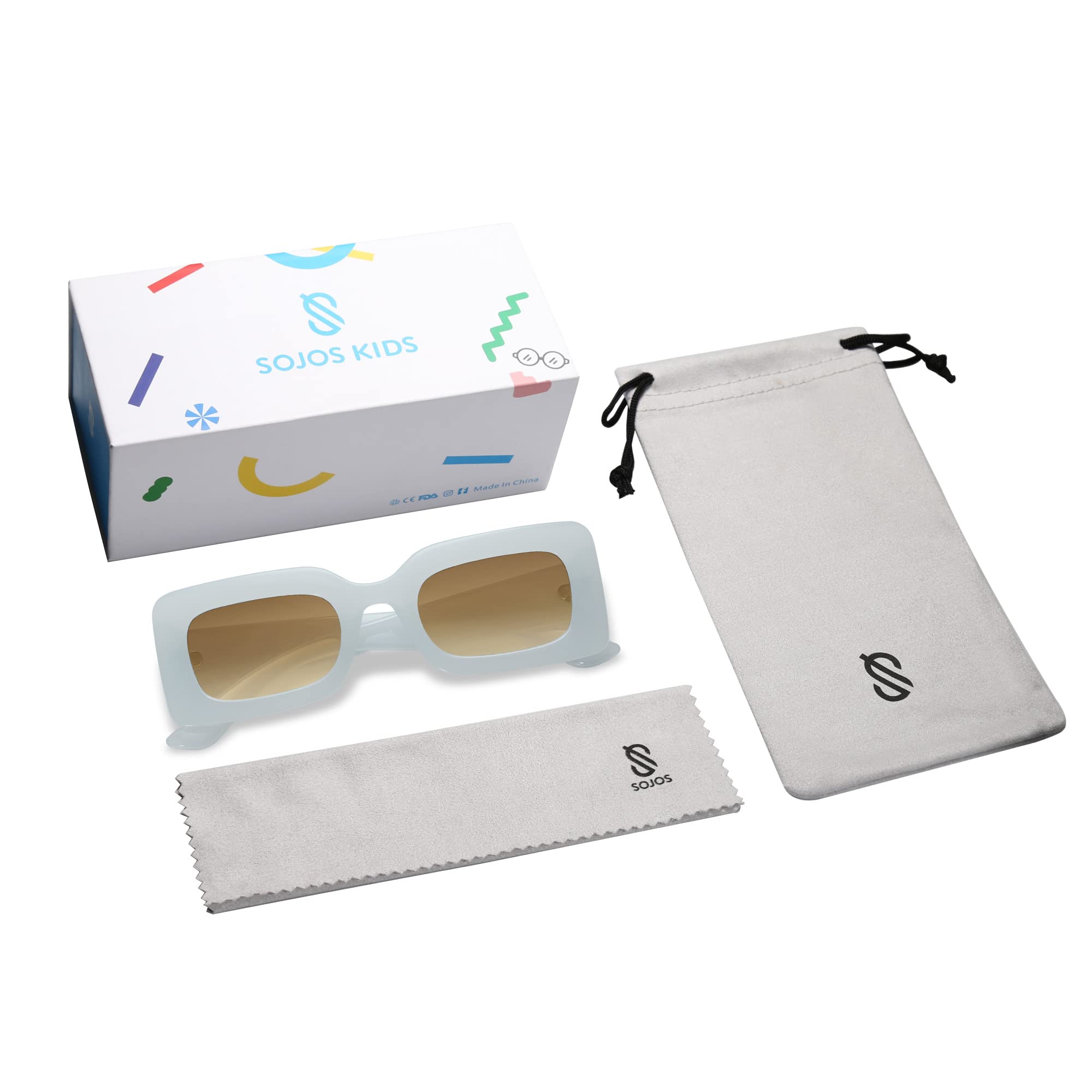 SOJOS Kids Rectangle Nude Blue Sunglasses for Girls Toddler Baby Age 1-2 UV400 Protection Trendy Chunky Glasses SK5612A - Image 4