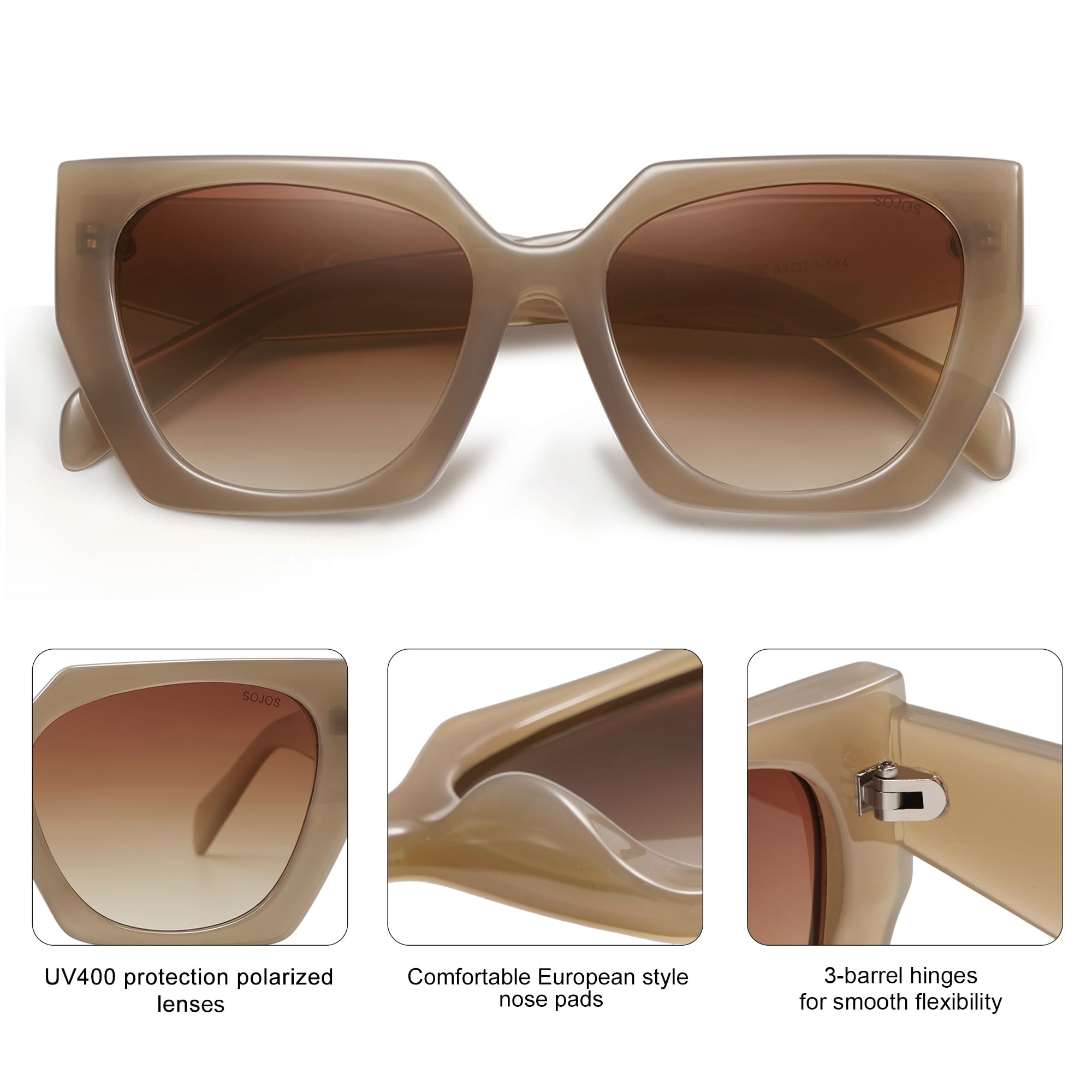 SOJOS Large Oversized Polarized Sunglasses for Women, Big Designer Womens Trendy Square Shades SJ2205 - Image 3