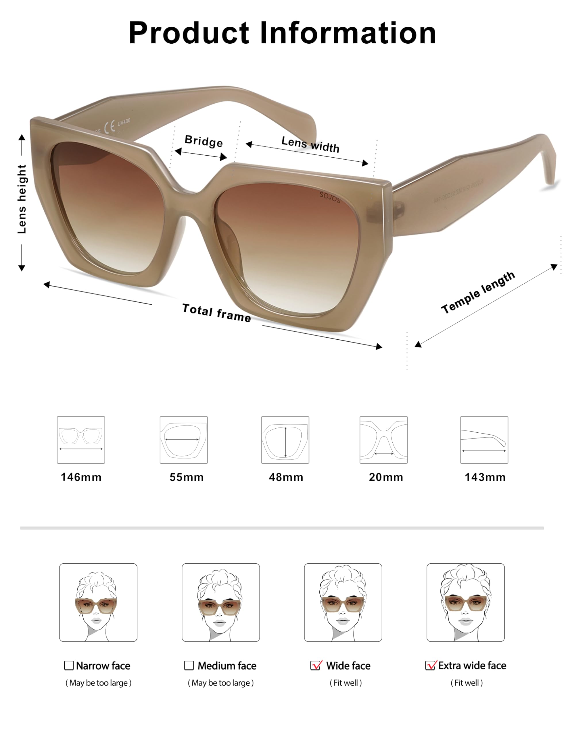 SOJOS Large Oversized Polarized Sunglasses for Women, Big Designer Womens Trendy Square Shades SJ2205 - Image 4