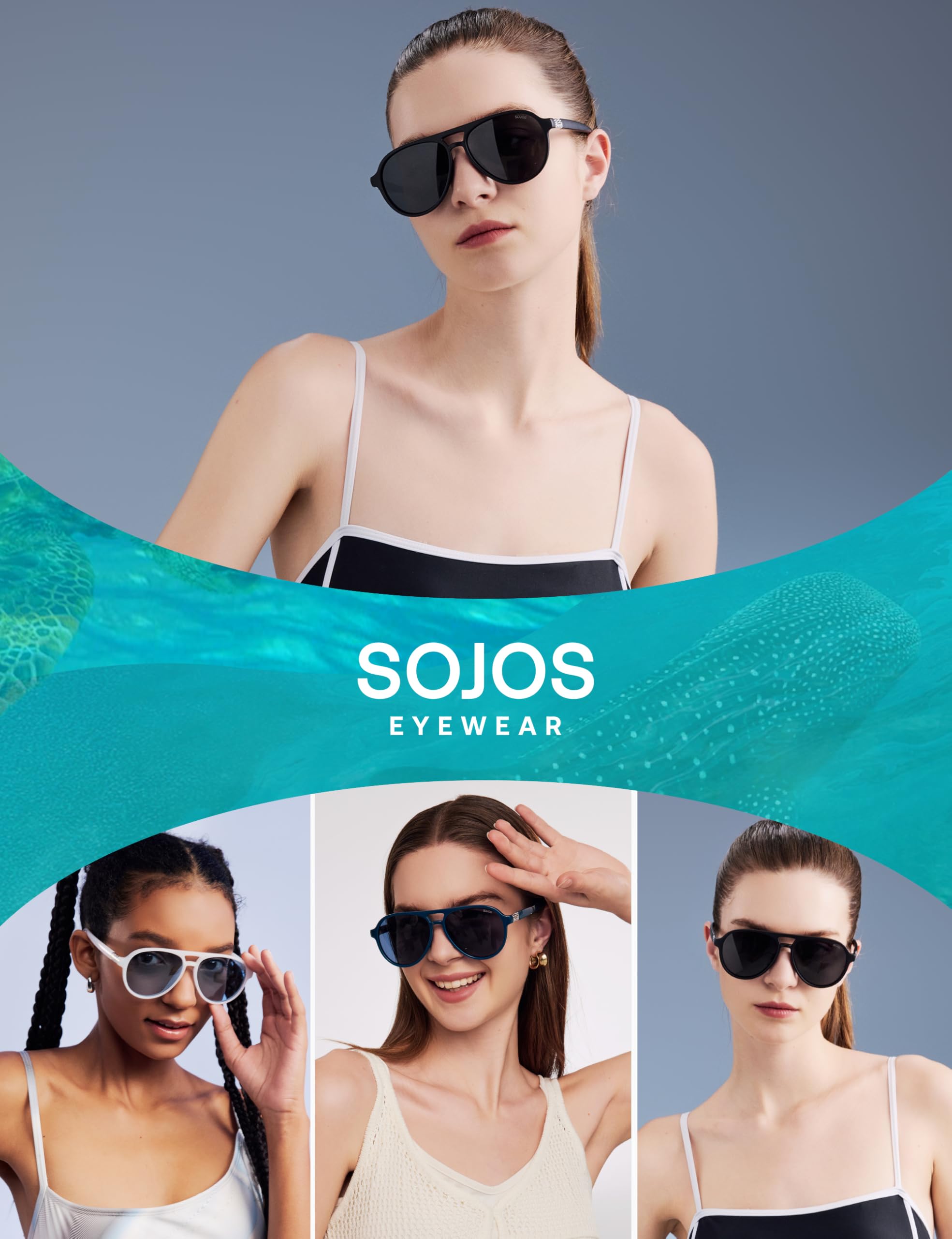 SOJOS Ocean Collection Polarized Retro Oversized Aviator Sunglasses Women Men Recycled Plastic Eco-Friendly, Constellation - Image 5