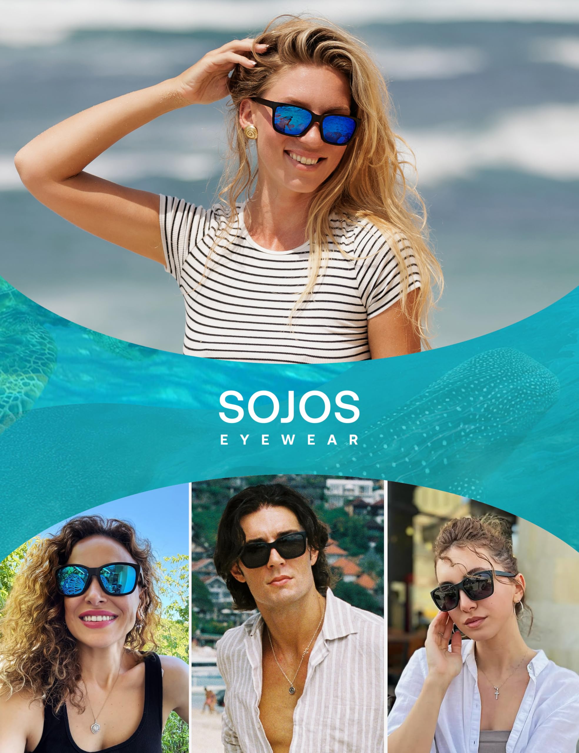 SOJOS Ocean Collection Polarized Sunglasses Men Square Recycled Fishing Net frame Eco-Friendly UV400 Shades, Pacific Ocean - Image 4