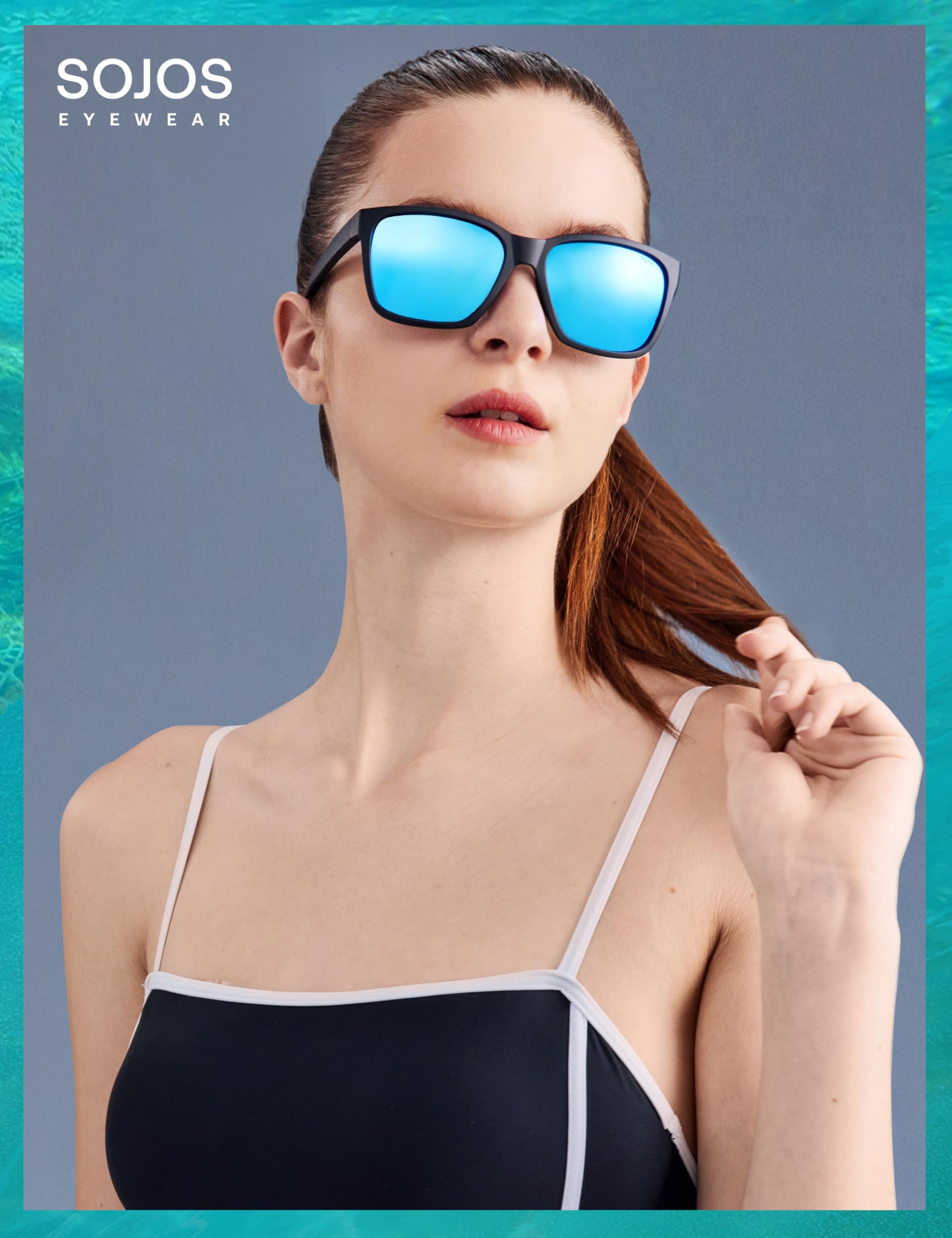 SOJOS Ocean Collection Polarized Sunglasses Men Square Recycled Fishing Net frame Eco-Friendly UV400 Shades, Pacific Ocean - Image 6