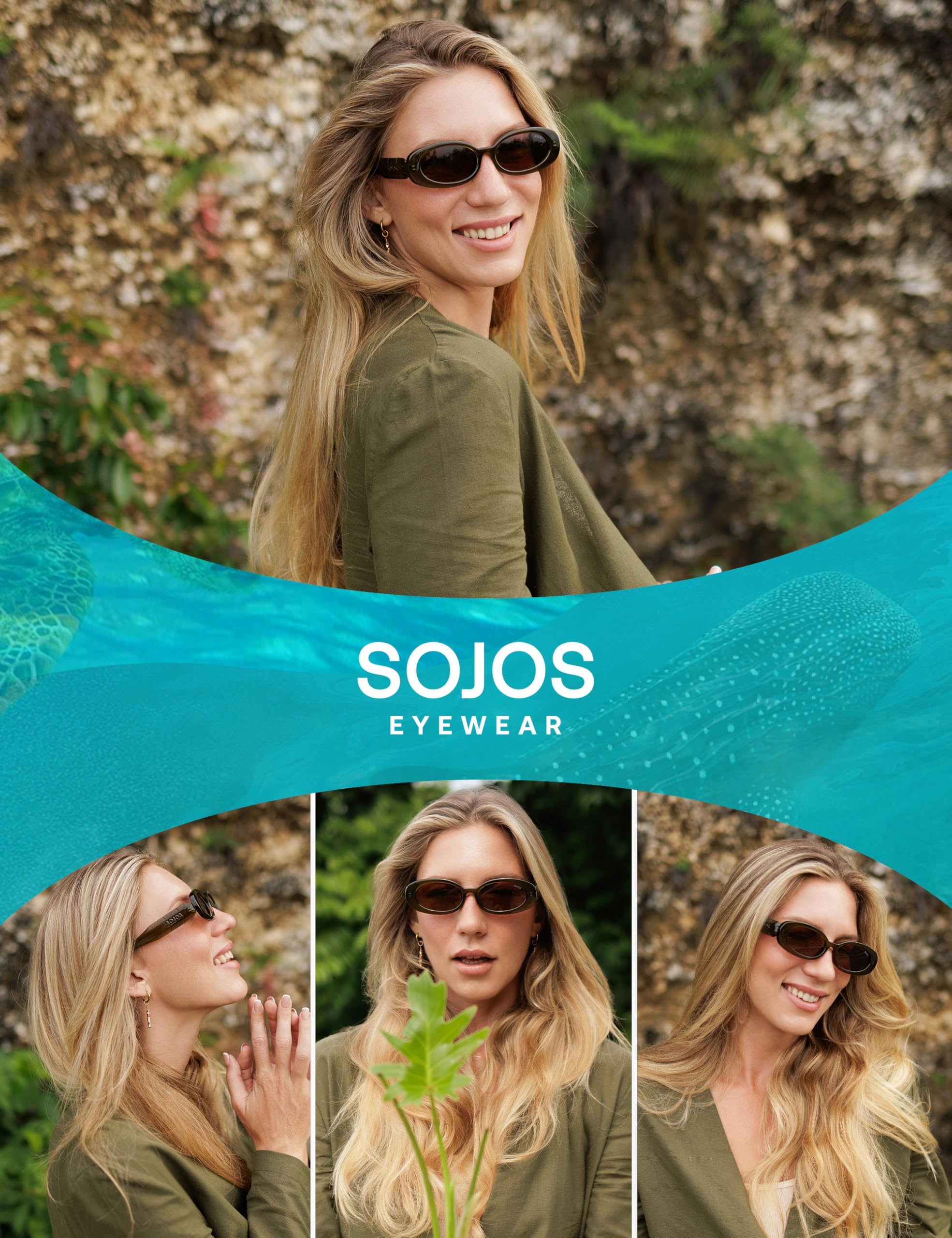 SOJOS Ocean Collection Retro Oval Polarized Sunglasses for Women Men Vintage Recycled Plastic Frame Eco-Friendly, Sunlight - Image 6