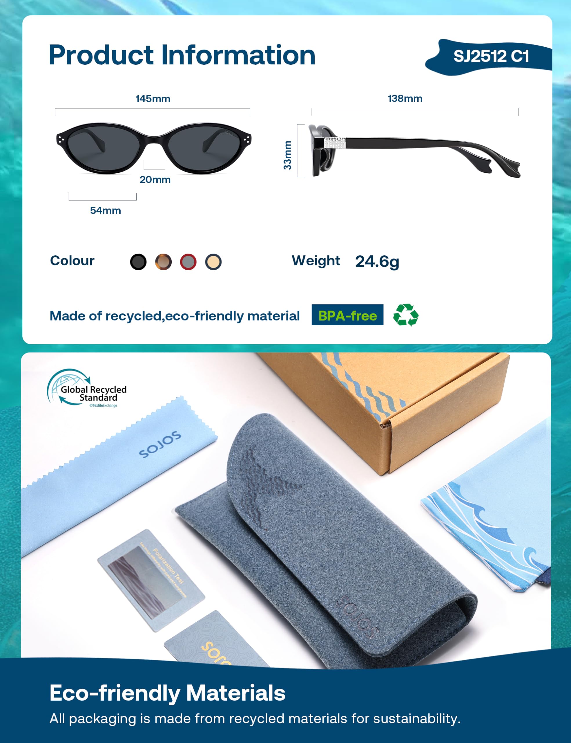 SOJOS Ocean Collection Retro Oval Polarized Sunglasses for Women Men Lightweight Narrow Shades, Stellar - Image 4