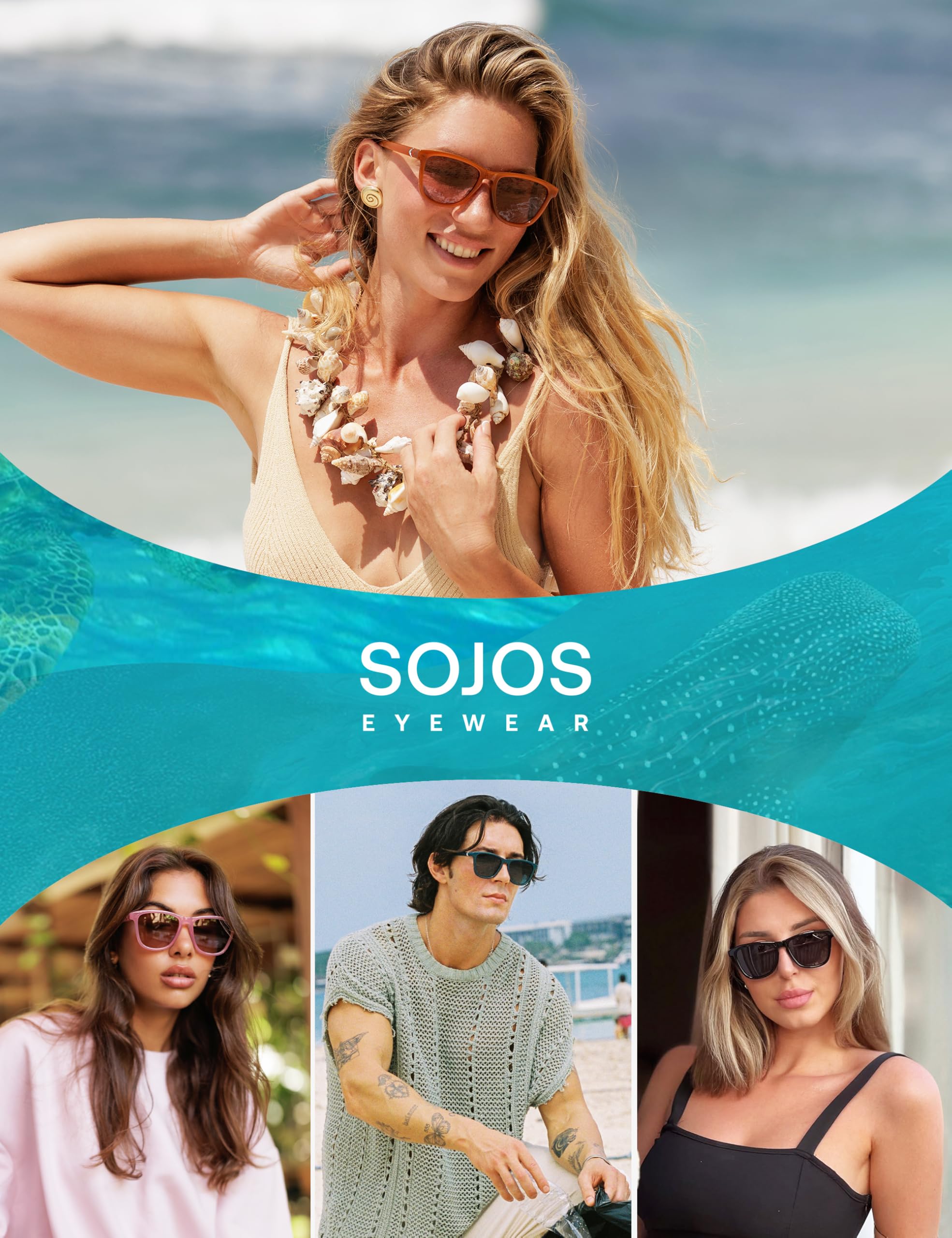 SOJOS Ocean Collection Retro Polarized Large Rectangular Sunglasses Women Men Recycled Plastic Eco-friendly Shades, Baleen - Image 4