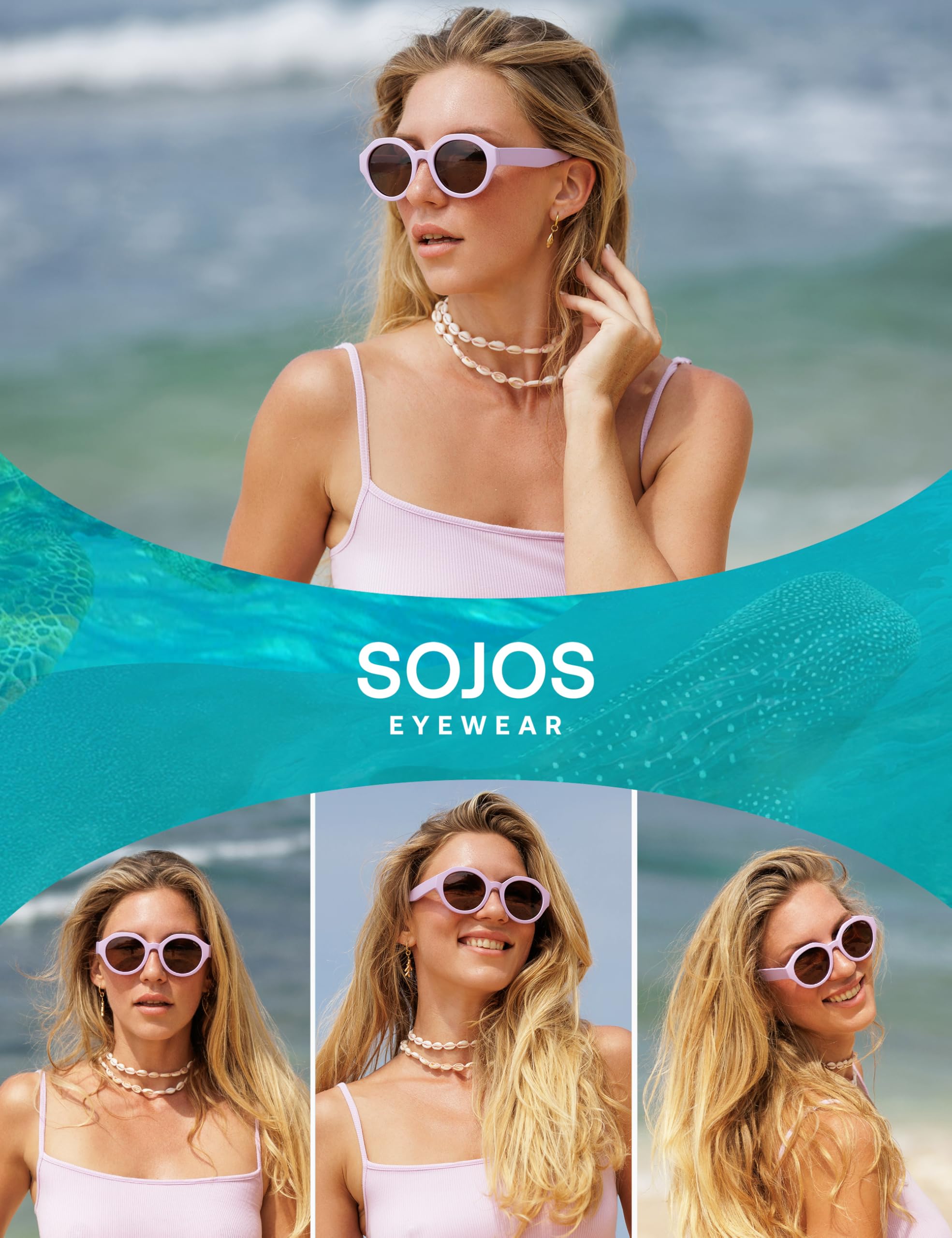 SOJOS Ocean Collection Round Sunglasses Recycled Fishing Net Frame Eco-Friendly UV400 Polarized Lenses, Indian Ocean - Image 6