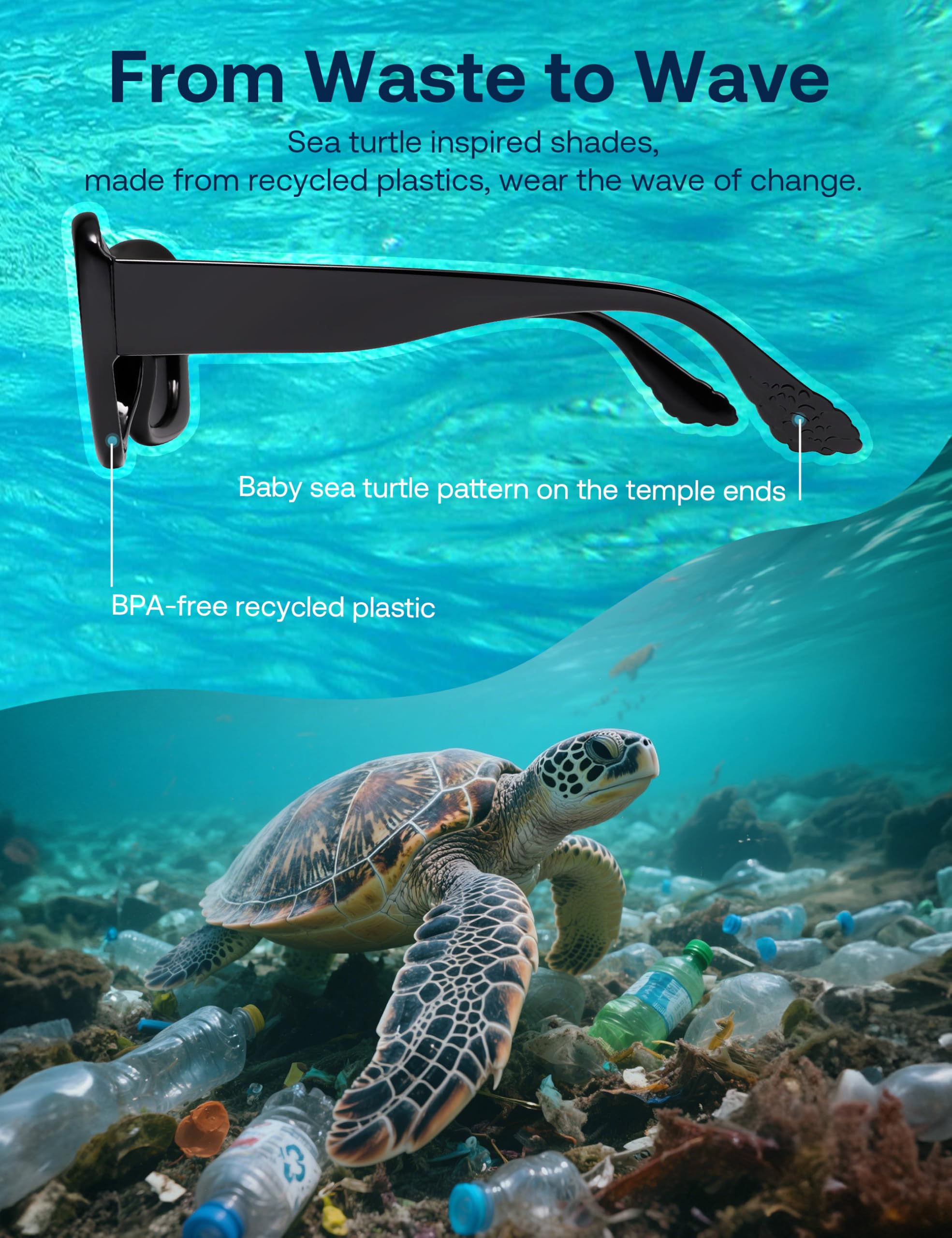 SOJOS Ocean Collection Sunglasses Womens Trendy Polarized Square,Eco-Friendly Recycled Sun Glasses,Rectangle Shades,Moonbeam - Image 4