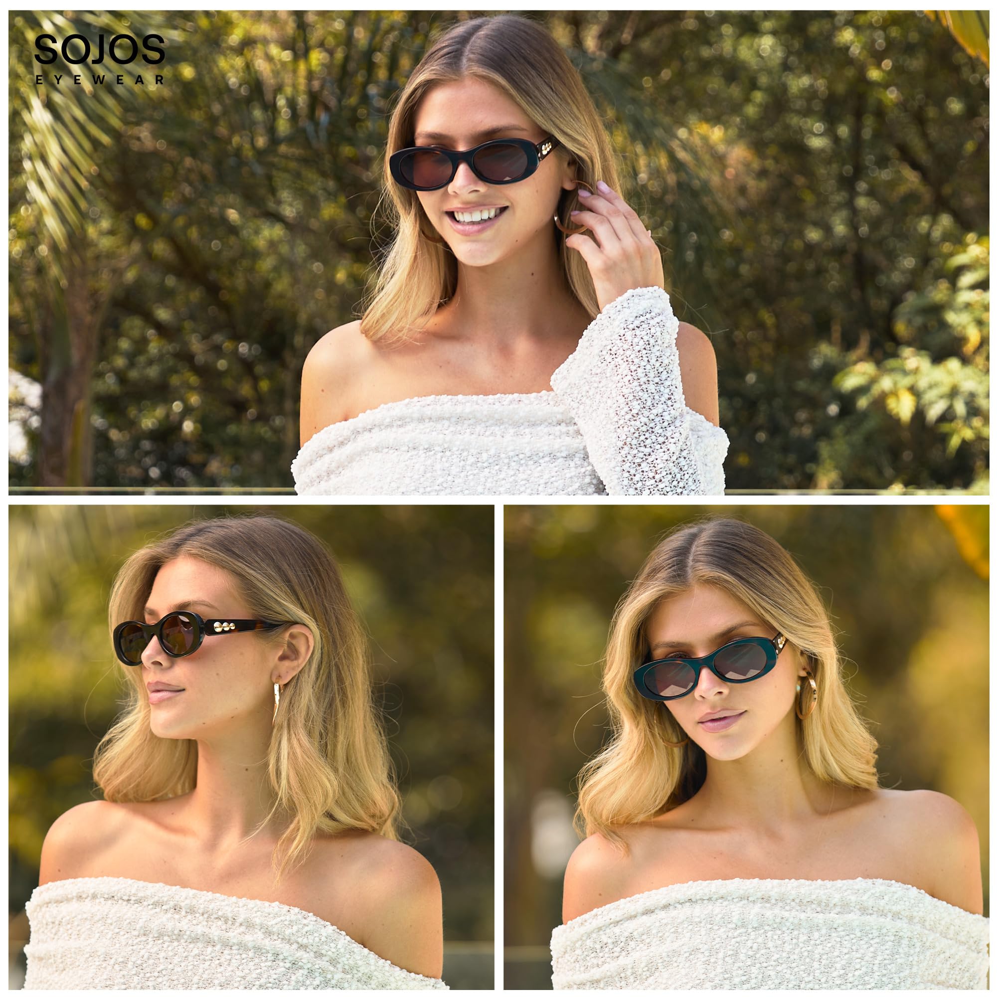 SOJOS Oval Polarized Sunglasses for Women Men Acetate Frame UV Protective Shades SJ3123 - Image 3