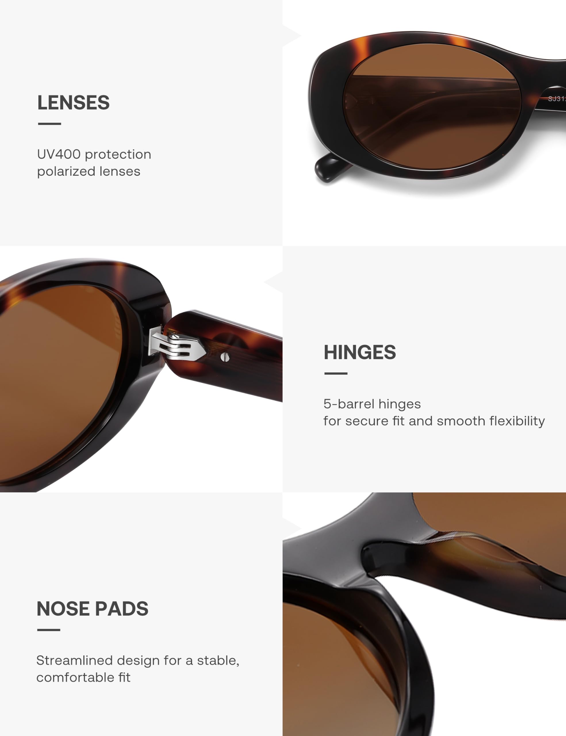 SOJOS Oval Polarized Sunglasses for Women Men Acetate Frame UV Protective Shades SJ3123 - Image 4