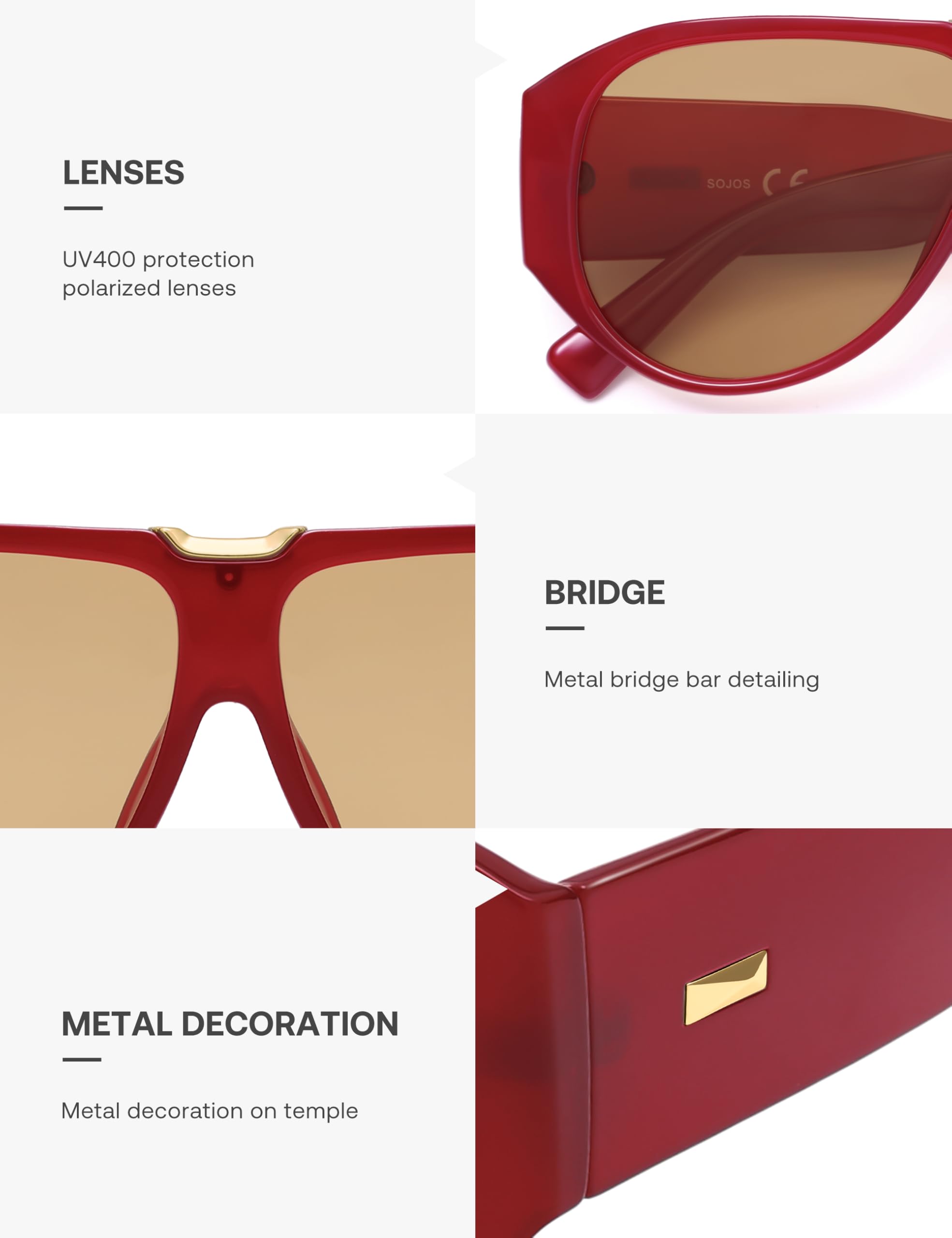 SOJOS Oversized Aviator Sunglasses Polarized Womens Mens Retro Trendy Vintage Big Square Shield SJ2392 - Image 5