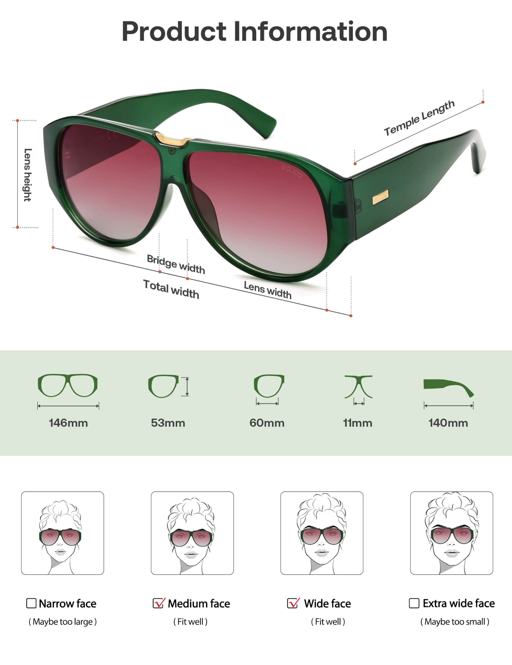 SOJOS Oversized Aviator Sunglasses Polarized Womens Mens Retro Trendy Vintage Big Square Shield SJ2392 - Image 6