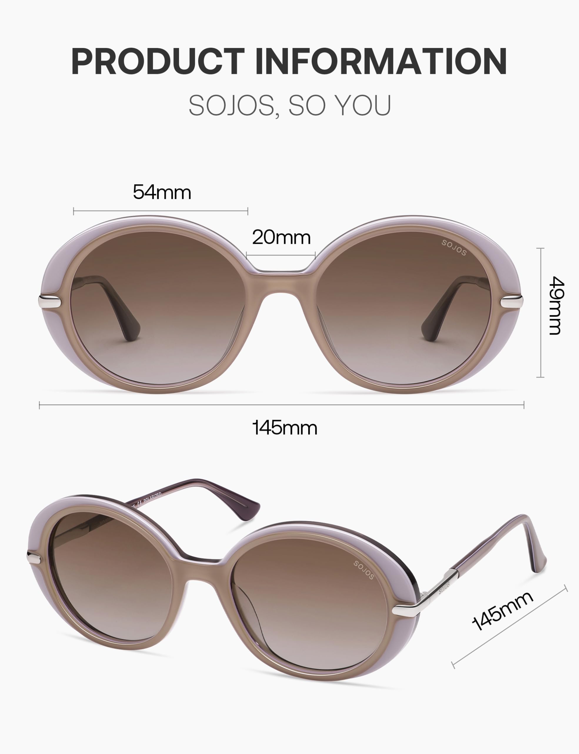 SOJOS Oversized Round Sunglasses for Women Polarized Lenses Acetate Frame Retro Vintage Sun Glasses SJ3128 - Image 5