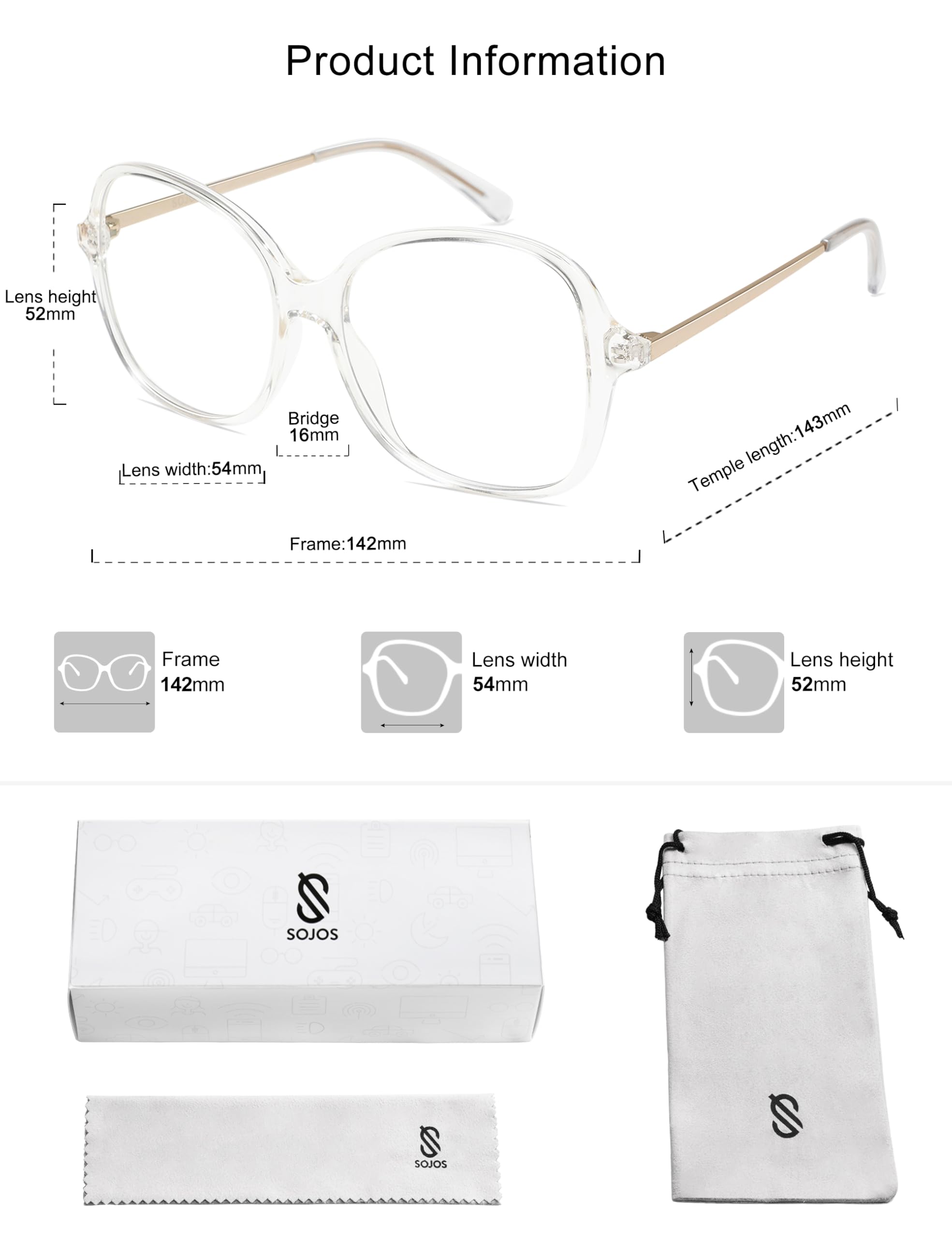 SOJOS Oversized Square Blue Light Blocking Glasses for Woman Big Frame TR90 Clear Lens Eyeglasses SJ5097 - Image 6