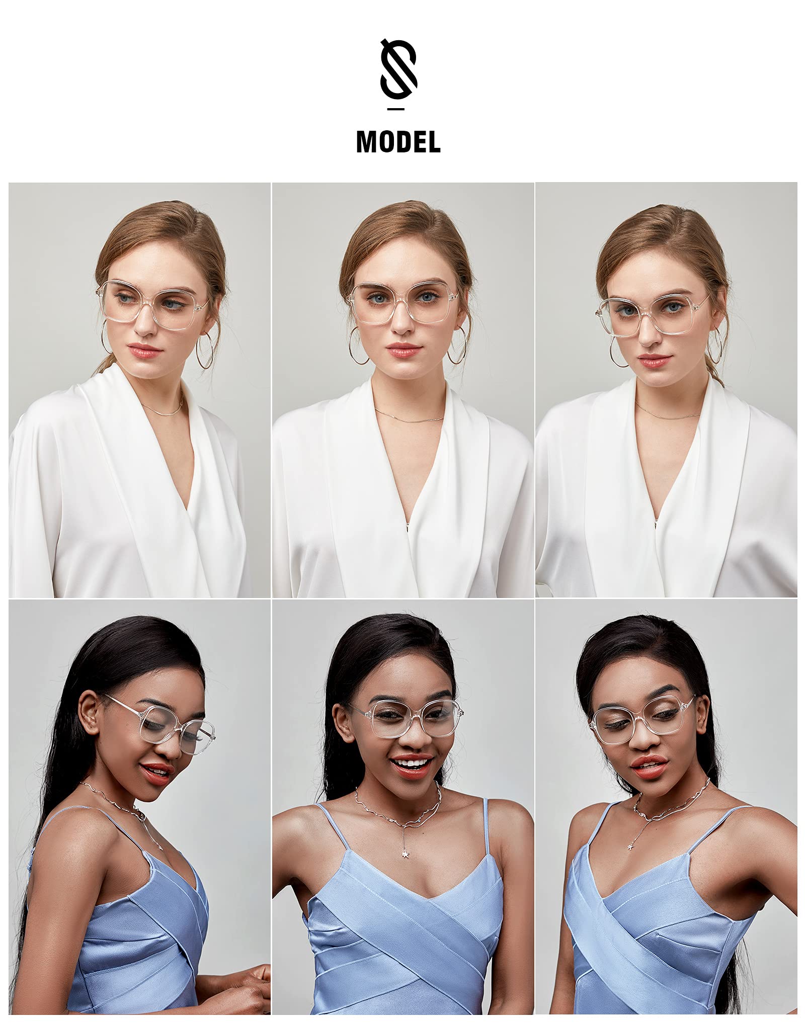 SOJOS Oversized Square Blue Light Blocking Glasses for Woman Big Frame TR90 Clear Lens Eyeglasses SJ5097 - Image 3