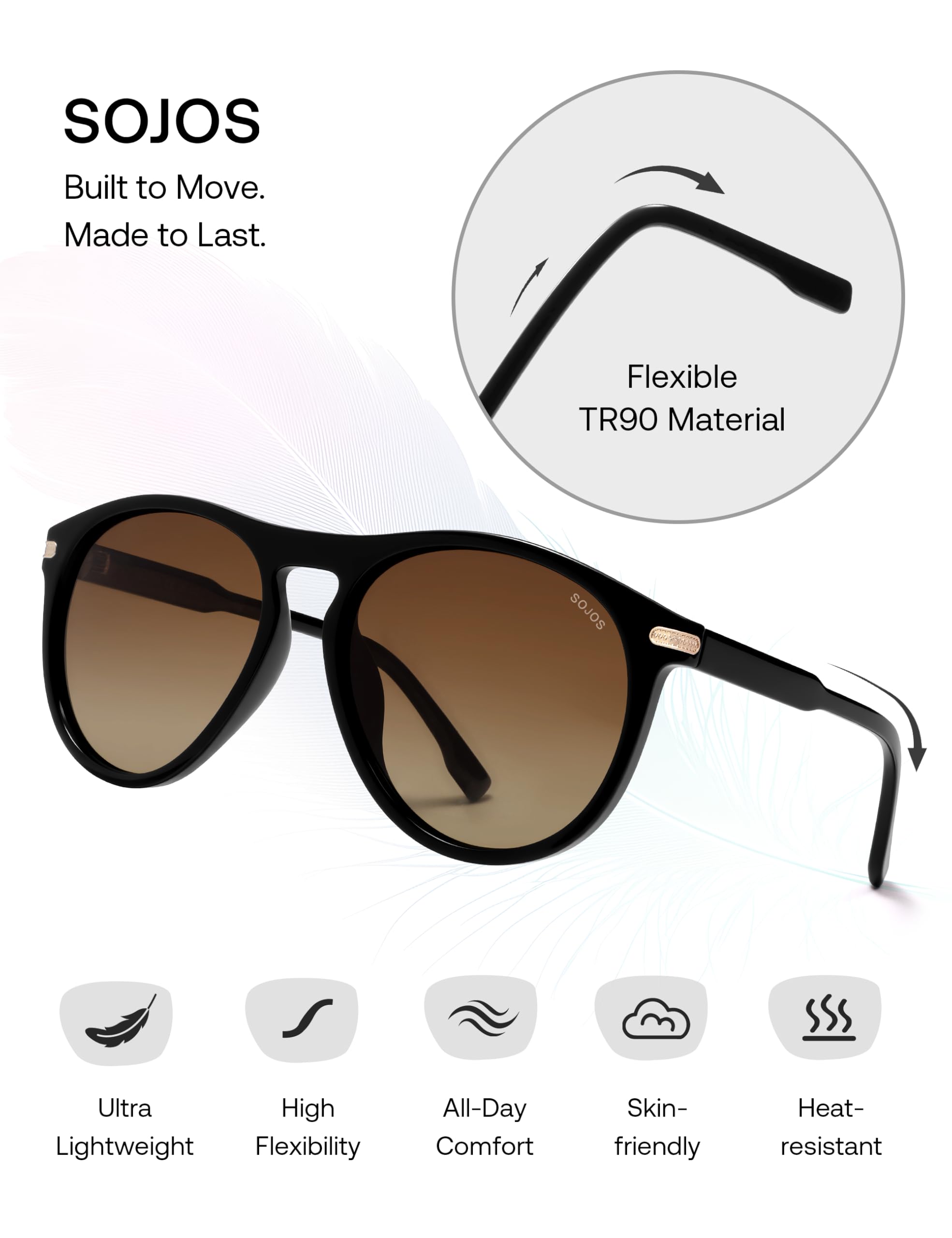 SOJOS Polarized Round Sunglasses for Men Women TR90 Frame UV Protection Mens Womens Sun Glasses SJ2669 - Image 4