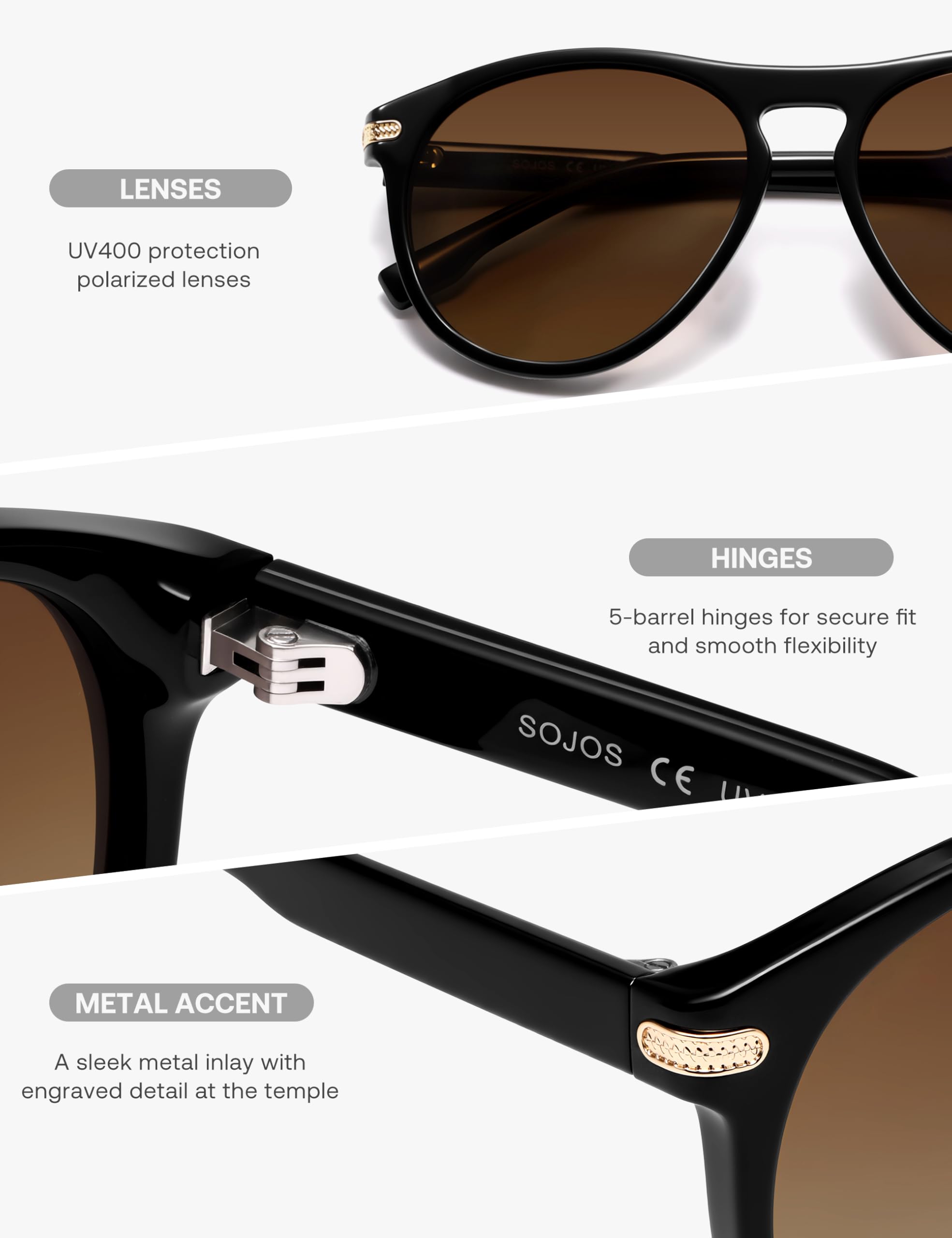 SOJOS Polarized Round Sunglasses for Men Women TR90 Frame UV Protection Mens Womens Sun Glasses SJ2669 - Image 5