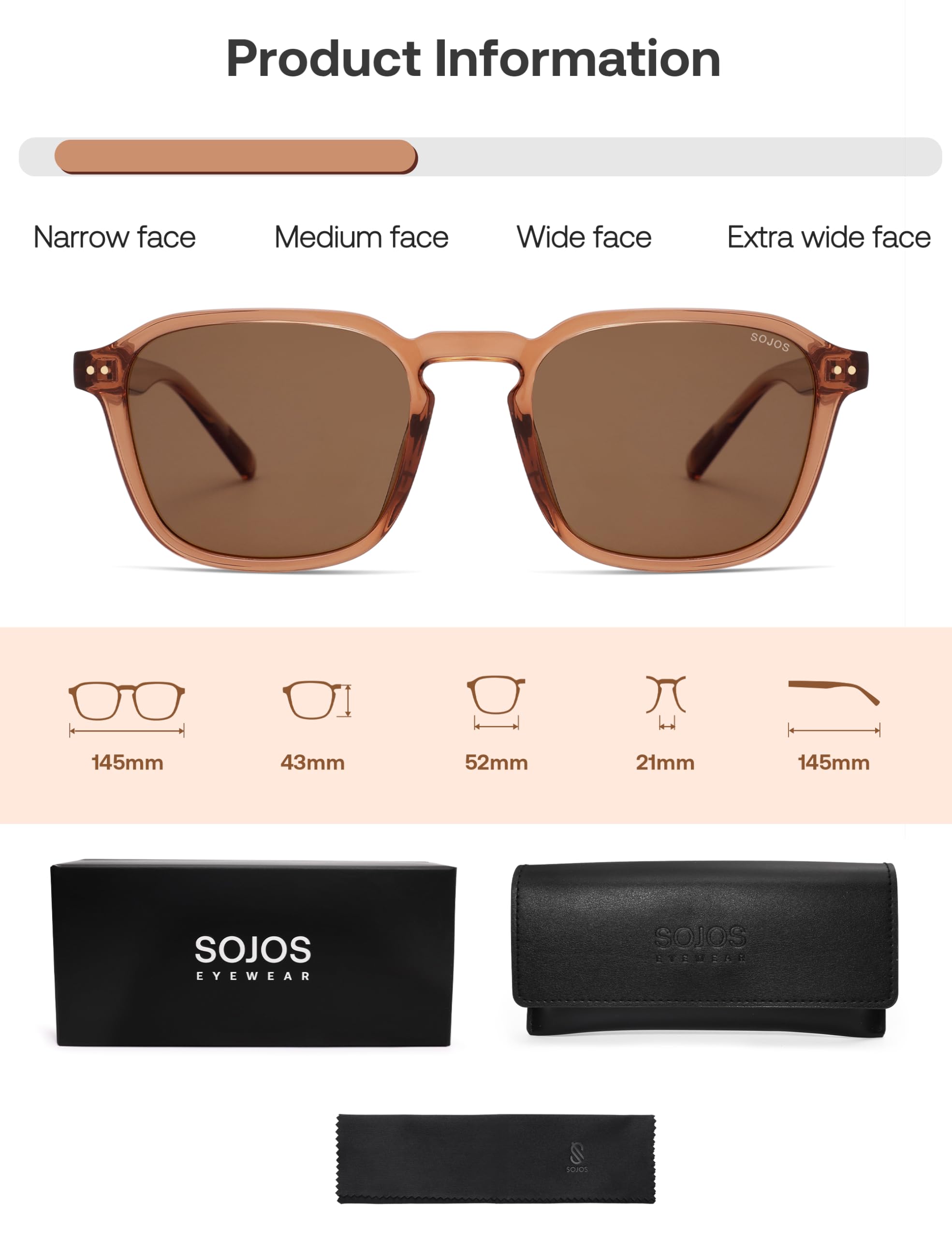 SOJOS Polarized Square Sunglasses for Men Retro Sun Glasses Trendy Shades UV400 Protection TR90 Frame SJ2652B - Image 5