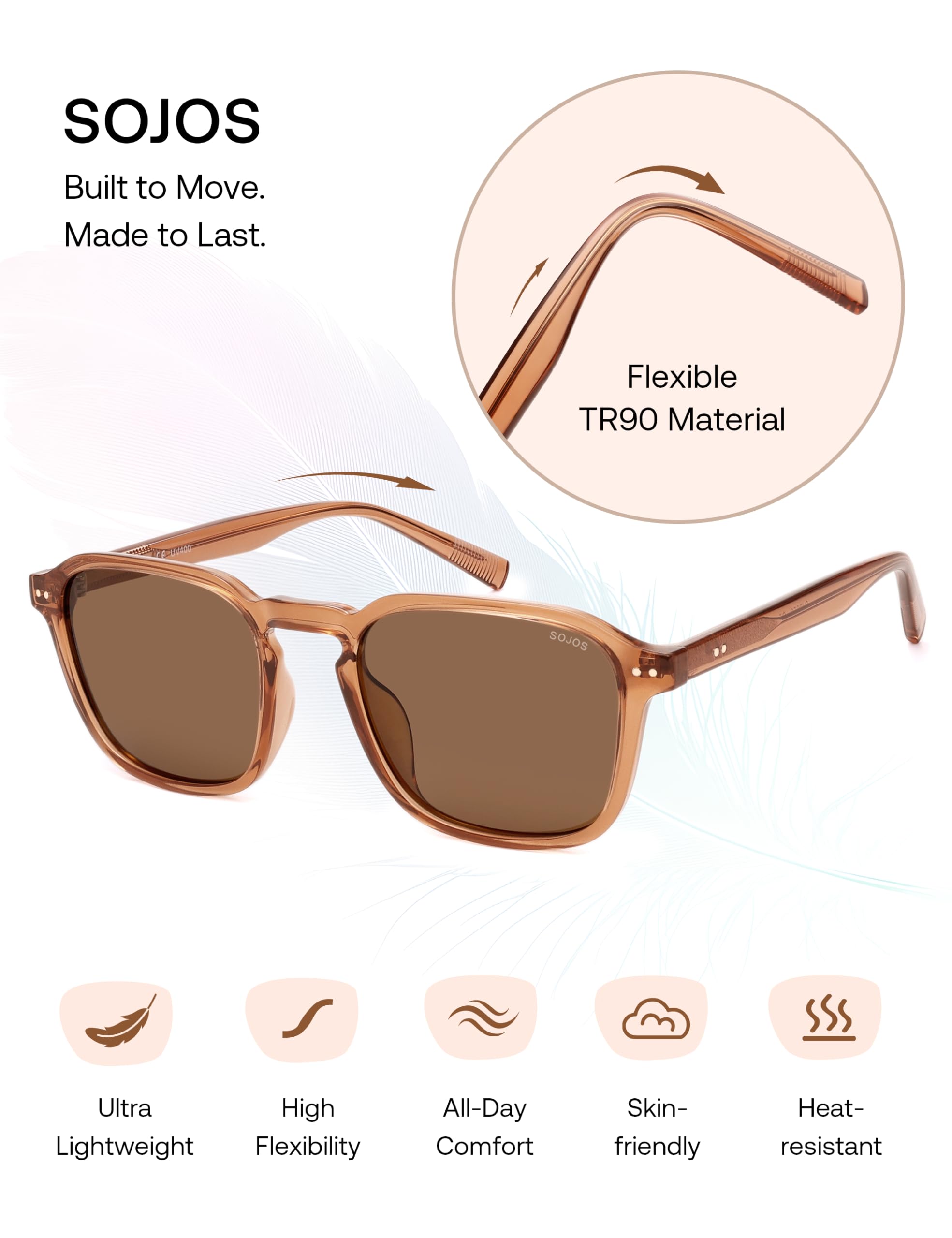 SOJOS Polarized Square Sunglasses for Men Retro Sun Glasses Trendy Shades UV400 Protection TR90 Frame SJ2652B - Image 6