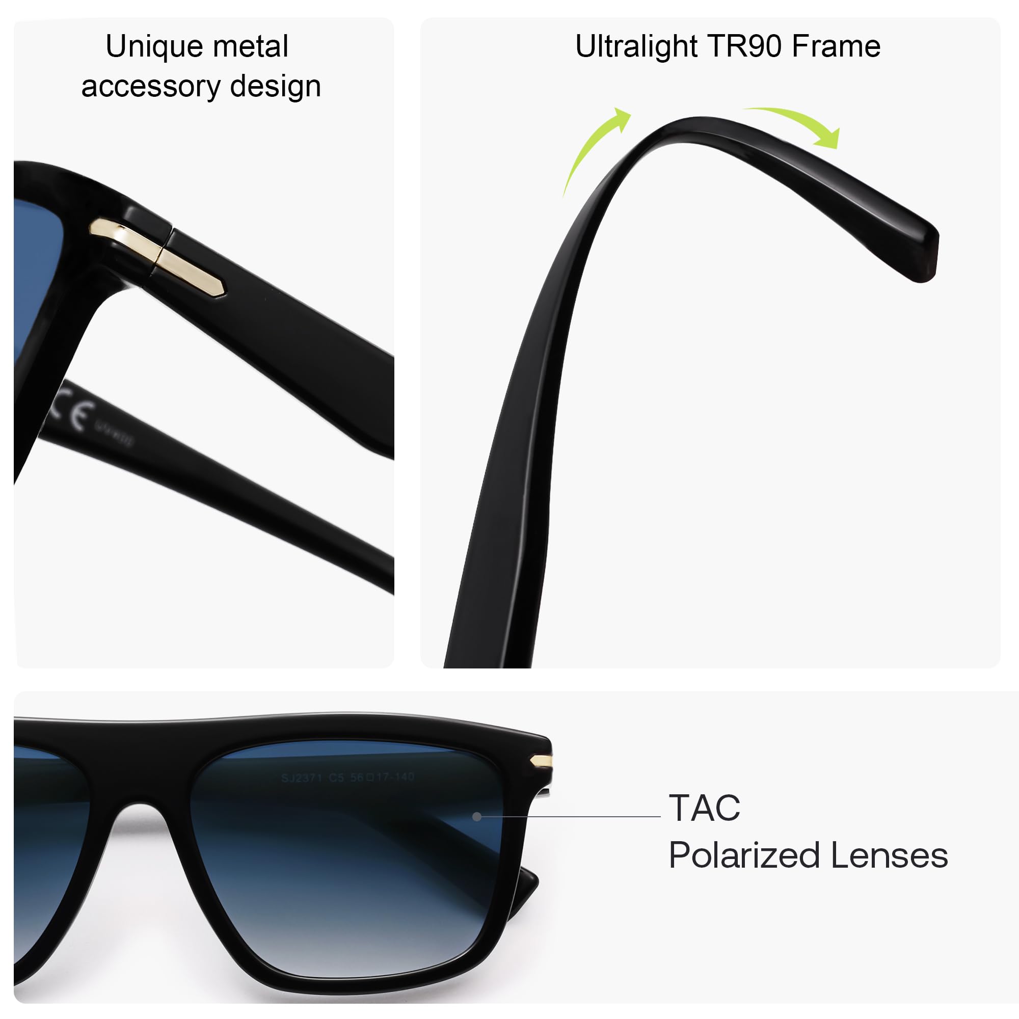 SOJOS Polarized Square Sunglasses TR90 Lightweight Unisex Women Men, Trendy Classic Design UV Protection - Image 6