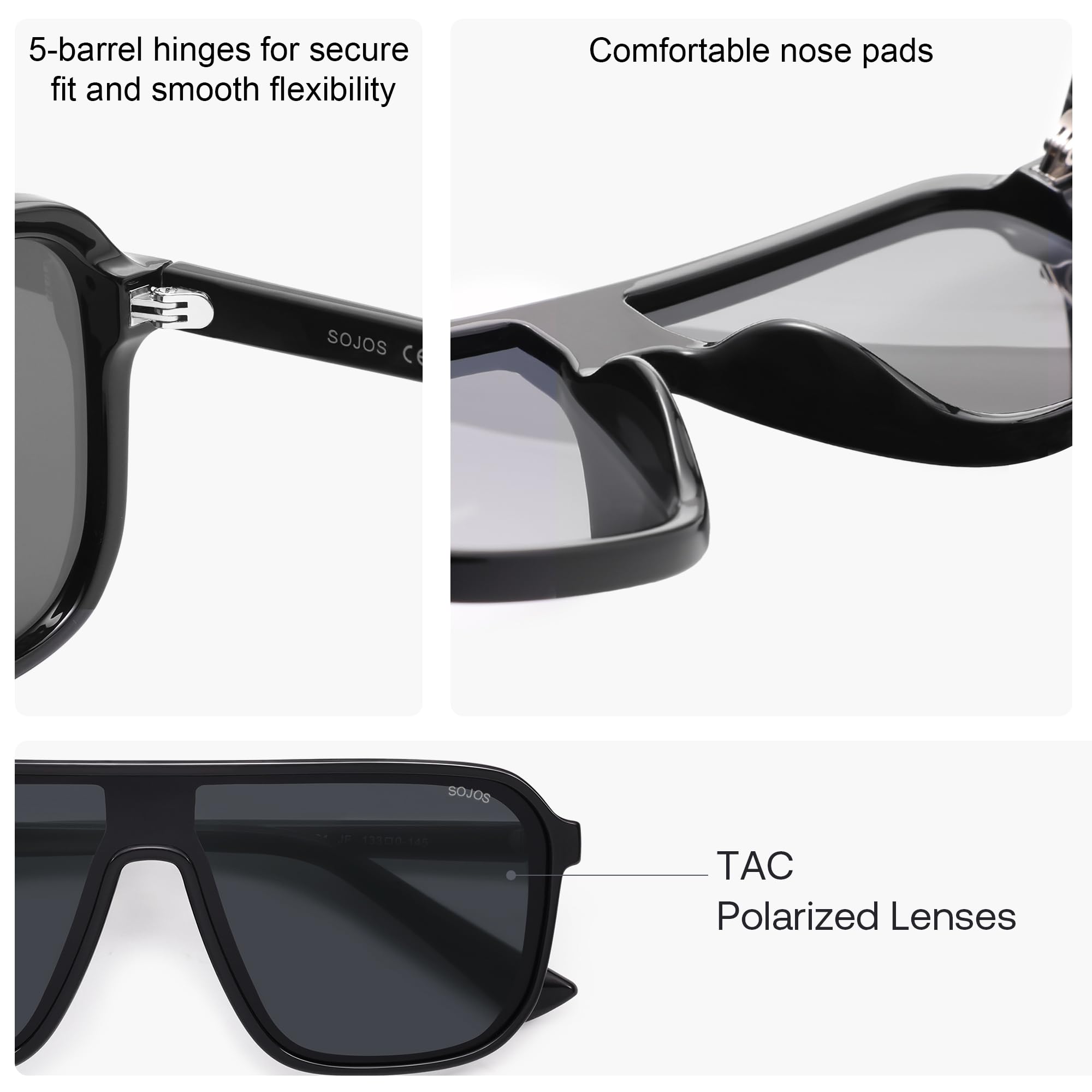 SOJOS Polarized Sunglasses for Men Women Modern Square Sun Glasses TR90 Trendy Shades UV400 Protection SJ2644 - Image 5
