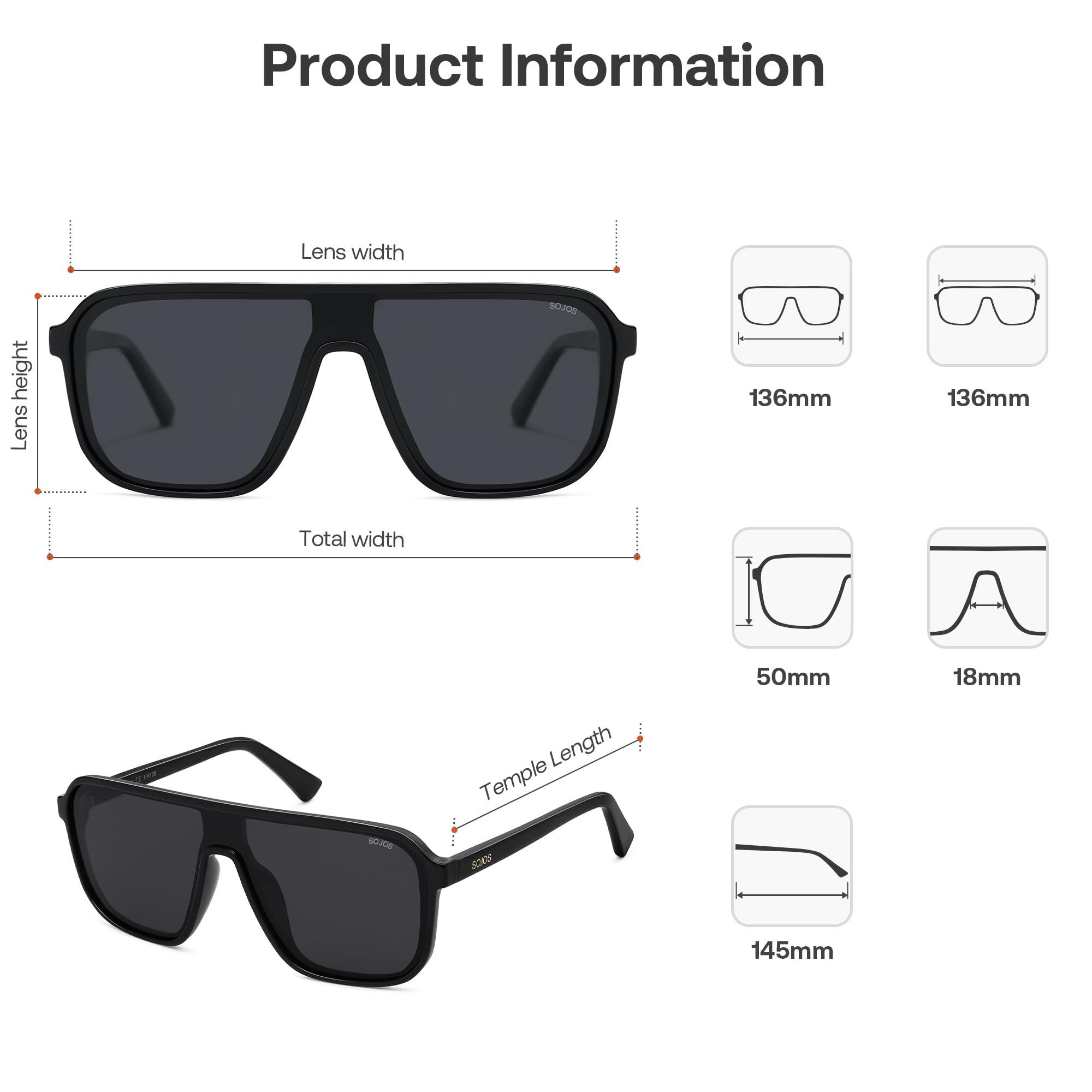 SOJOS Polarized Sunglasses for Men Women Modern Square Sun Glasses TR90 Trendy Shades UV400 Protection SJ2644 - Image 6