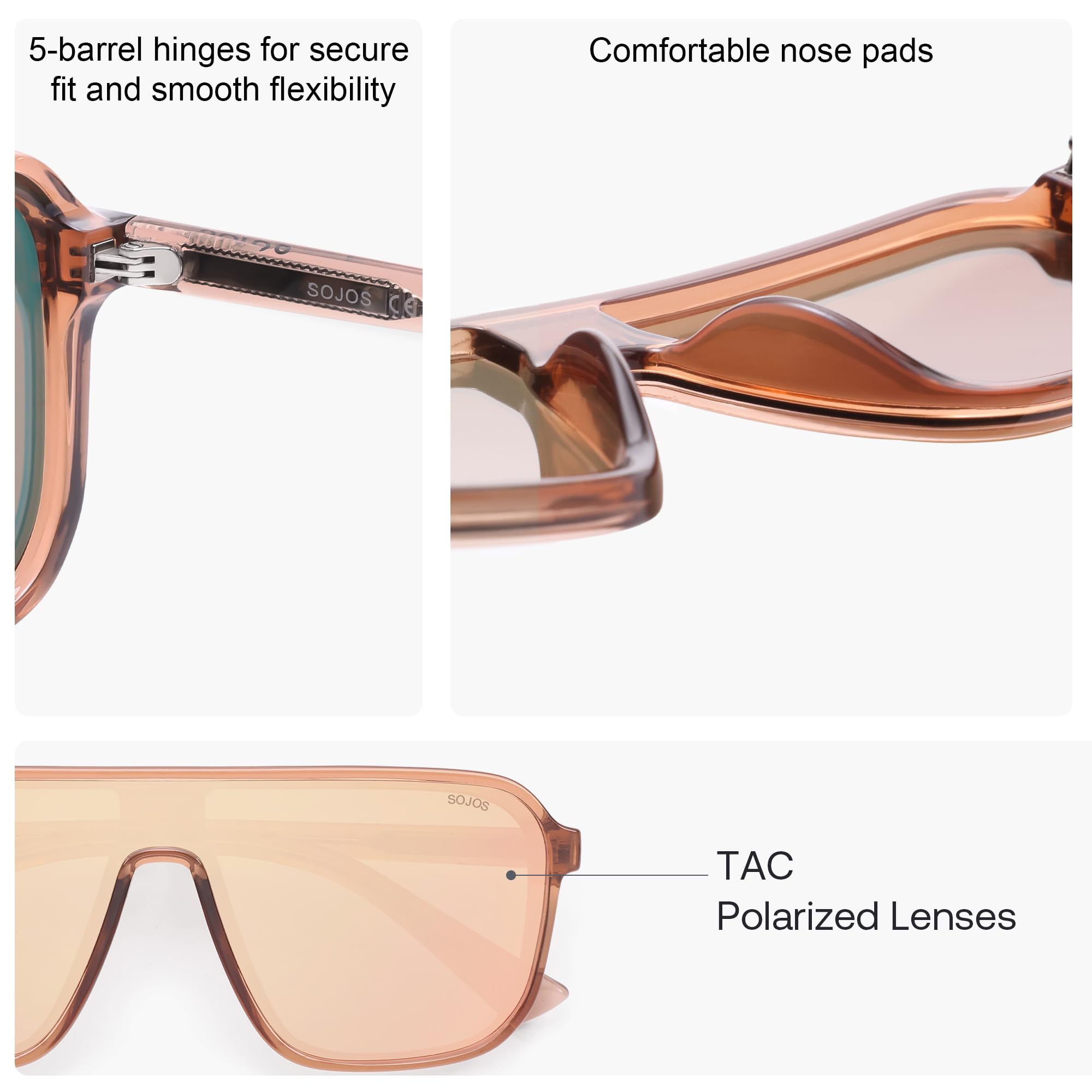 SOJOS Polarized Sunglasses for Men Women Modern Square Sun Glasses TR90 Trendy Shades UV400 Protection SJ2644 - Image 5