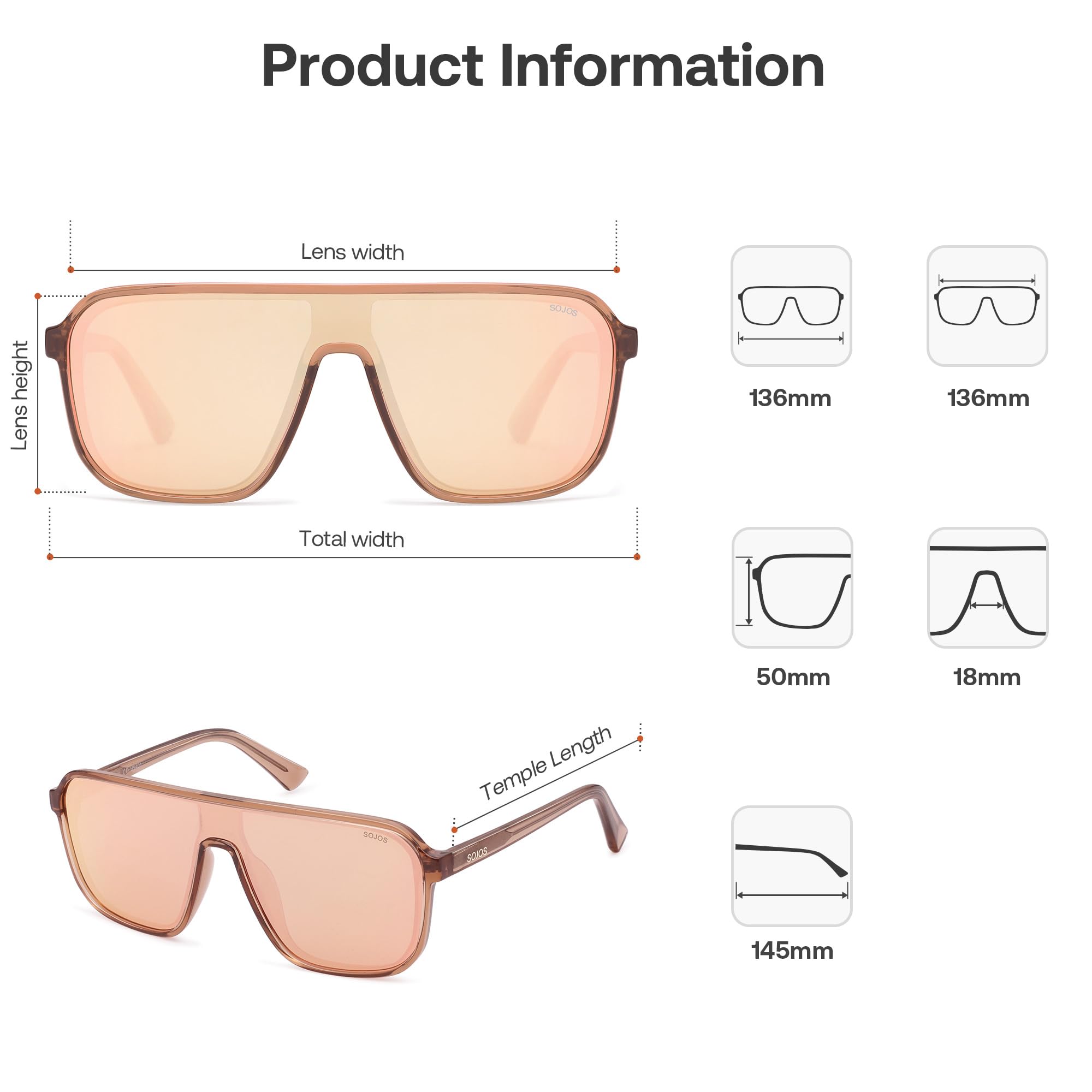 SOJOS Polarized Sunglasses for Men Women Modern Square Sun Glasses TR90 Trendy Shades UV400 Protection SJ2644 - Image 6