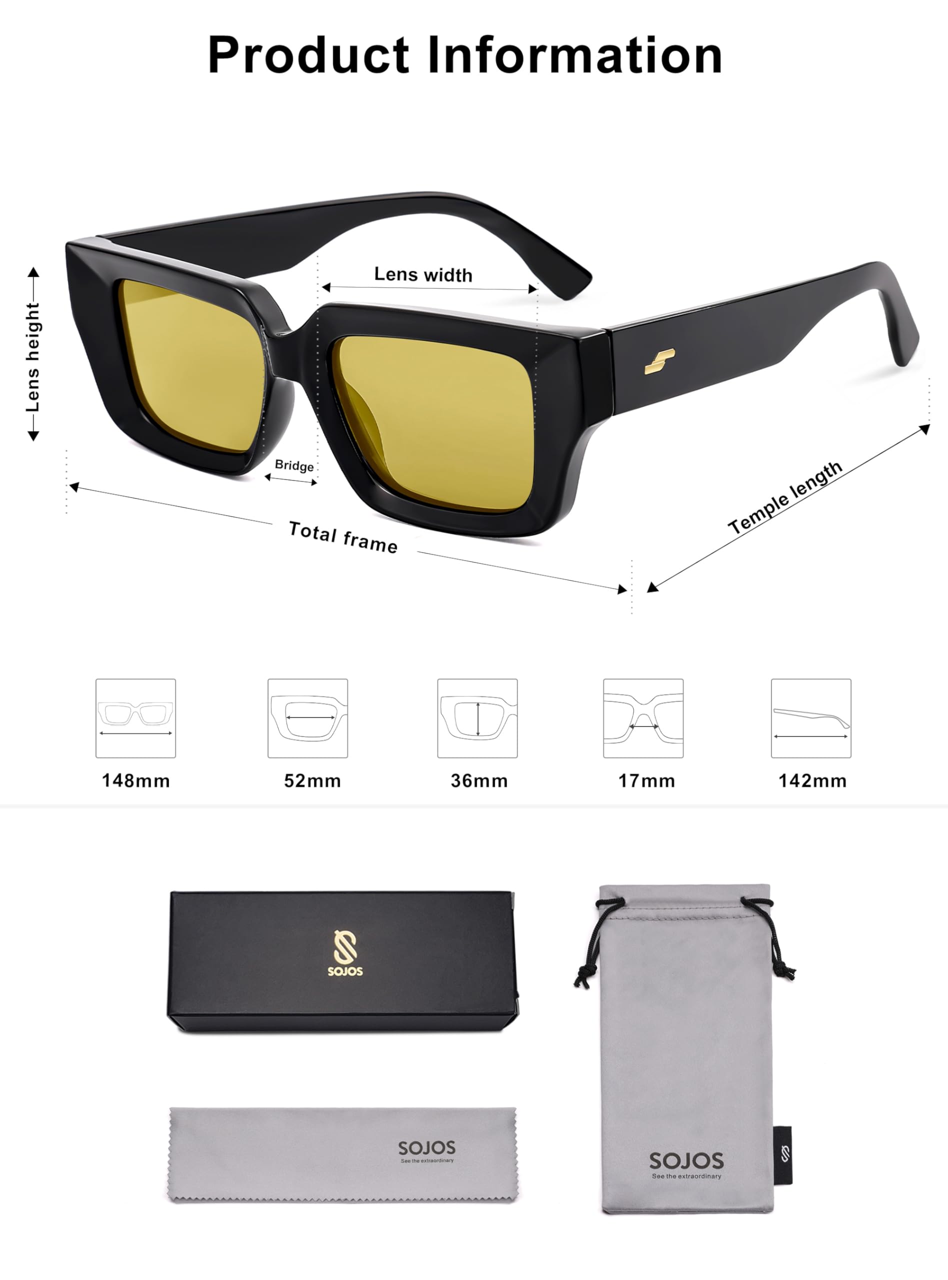 SOJOS Polarized Sunglasses Womens Men Trendy Square Small Y2K Designer Shades SJ2323 - Image 5