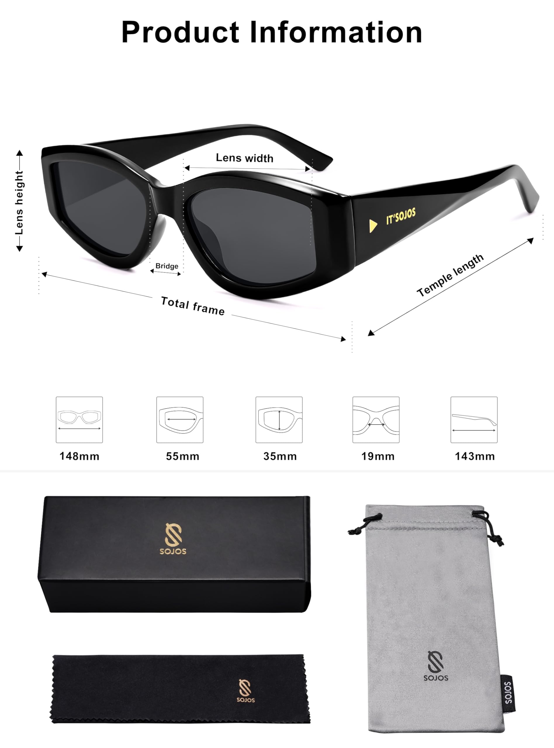 SOJOS Polarized Sunglasses Womens Mens Trendy Pentagonal Cateye Sun Glasses 80s 90s Shades SJ2329 - Image 5