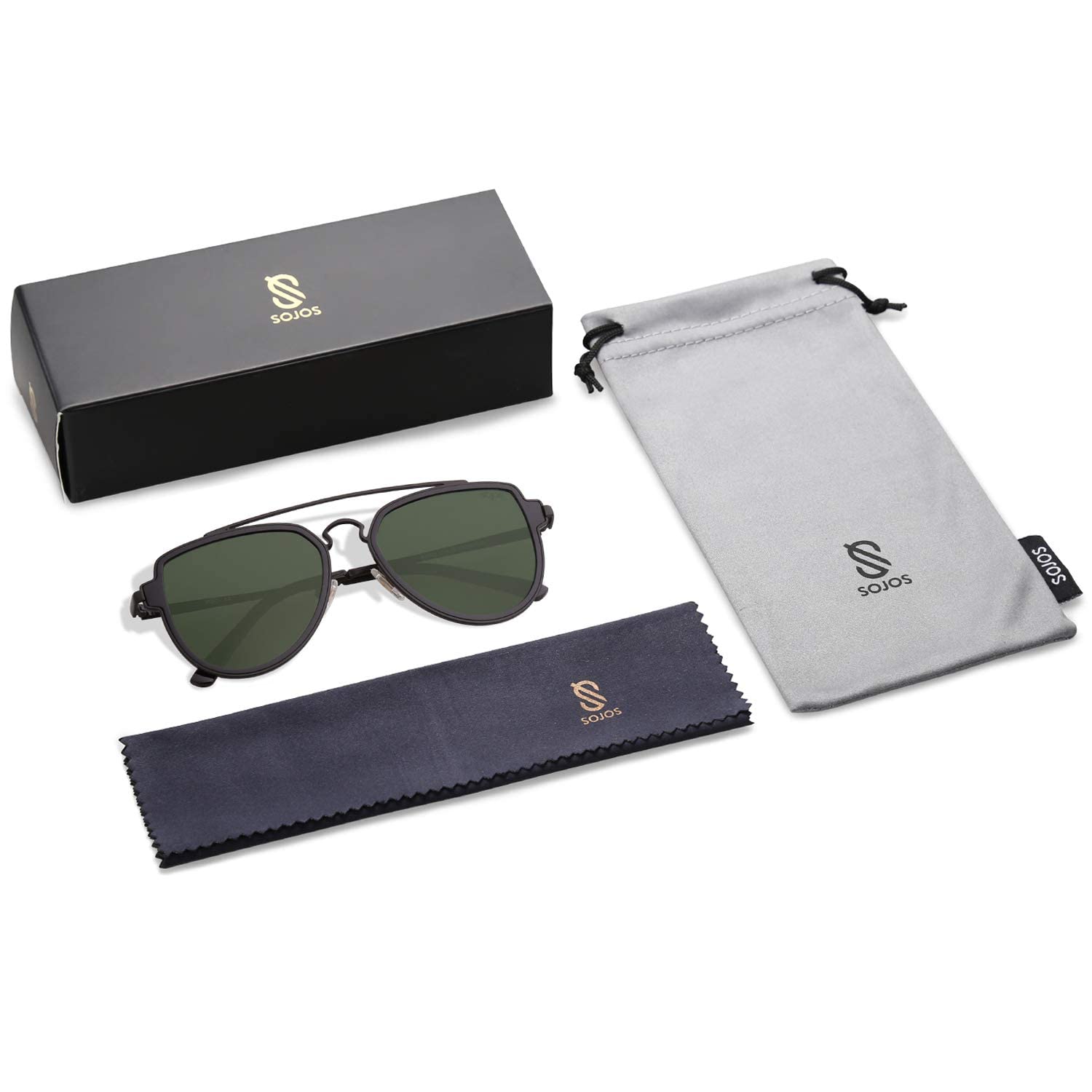 SOJOS Retro Aviator Polarized Double Bridge Sunglasses for Men Women Mirrored Lens SJ1051 - Image 5