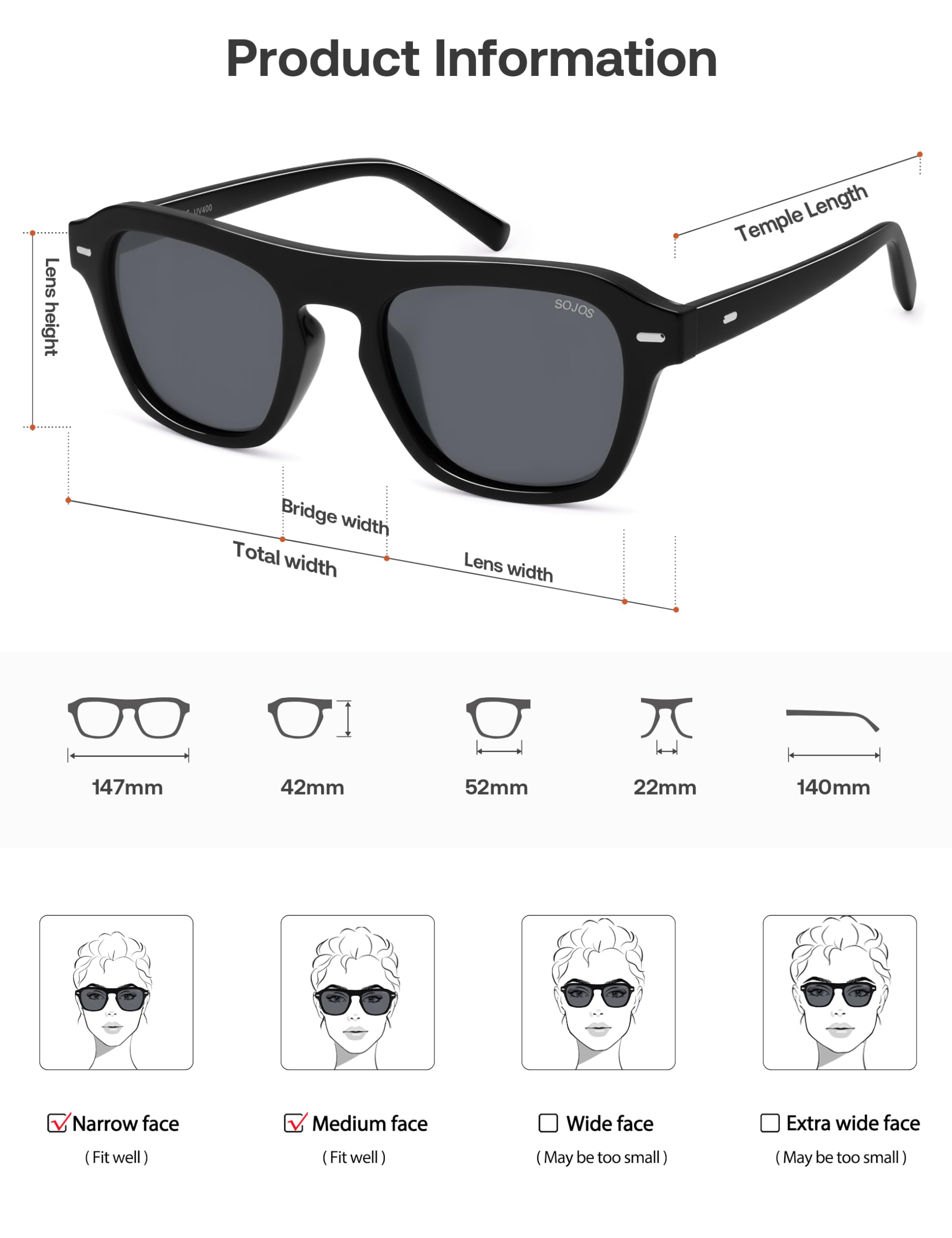 SOJOS Retro Aviator Polarized Sunglasses for Men Women Vintage Square Mens Shades SJ2632 - Image 6