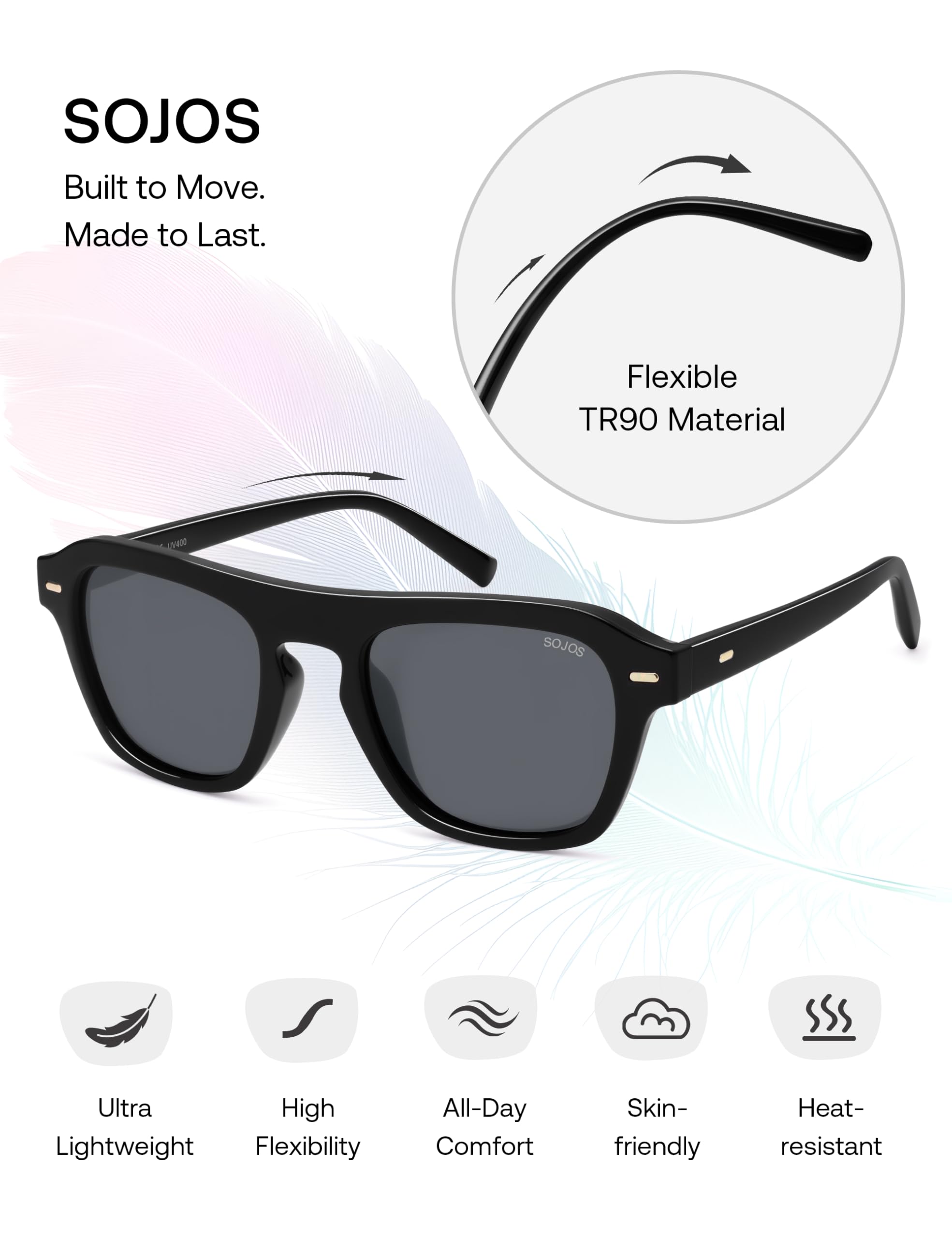 SOJOS Retro Aviator Polarized Sunglasses for Men Women Vintage Square Mens Shades SJ2632 - Image 7