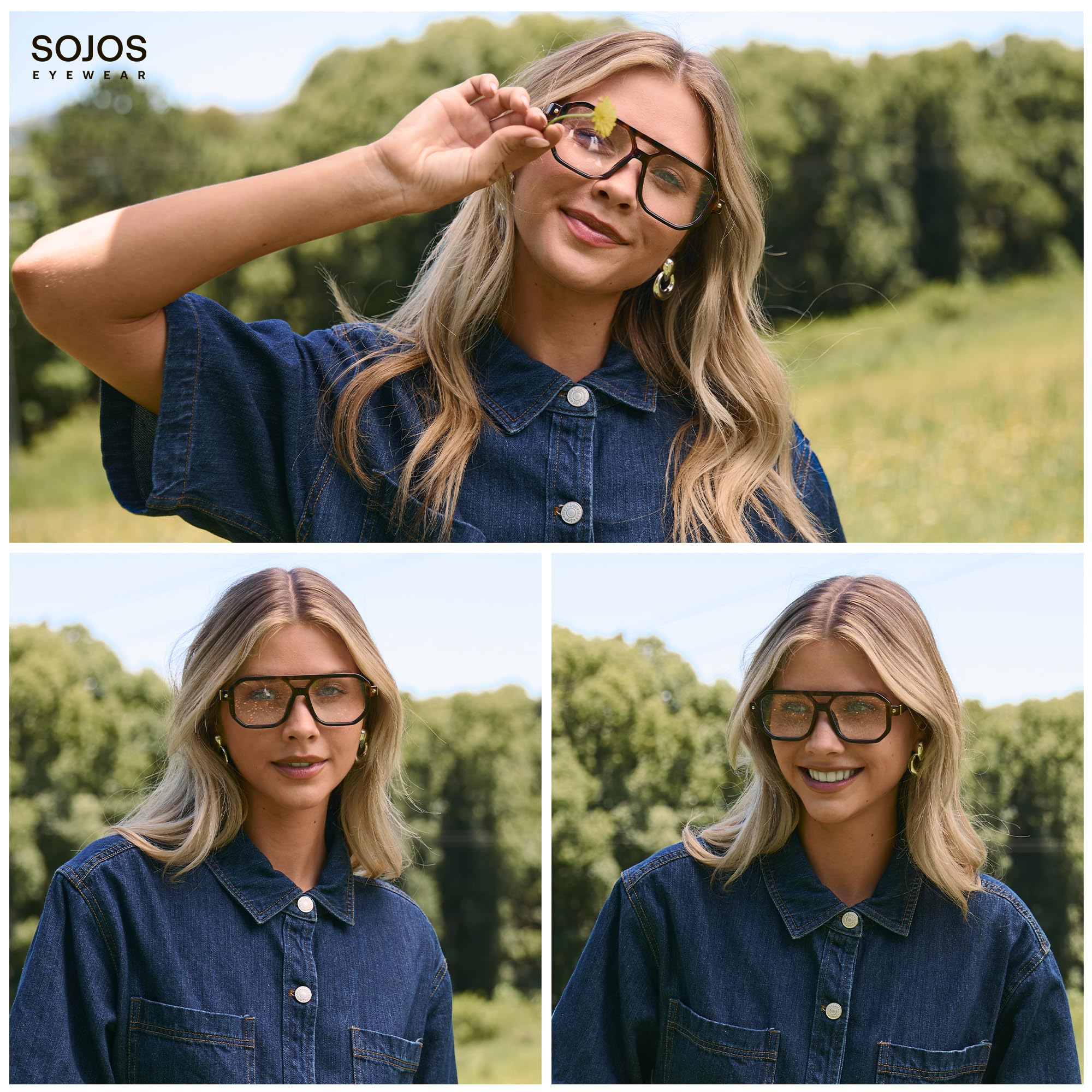 SOJOS Retro Aviator Square Blue Light Blocking Glasses for Women Men,Trendy Computer Frame Eyewear SJ5438 - Image 3