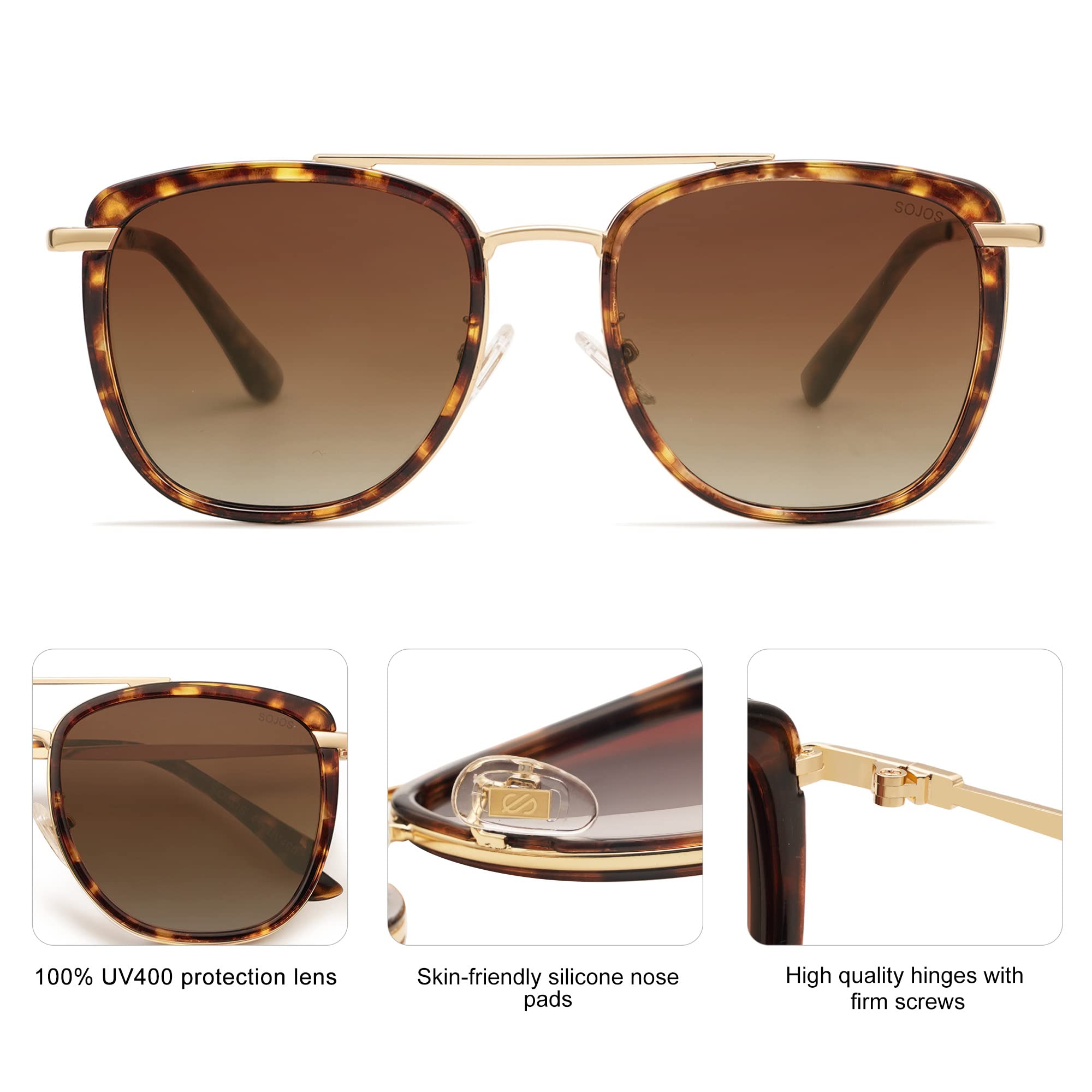 SOJOS Retro Aviator Square Polarized Sunglasses For Women Men,Vintage Women's Sun Glasses Shades UV400 SJ2180 - Image 4